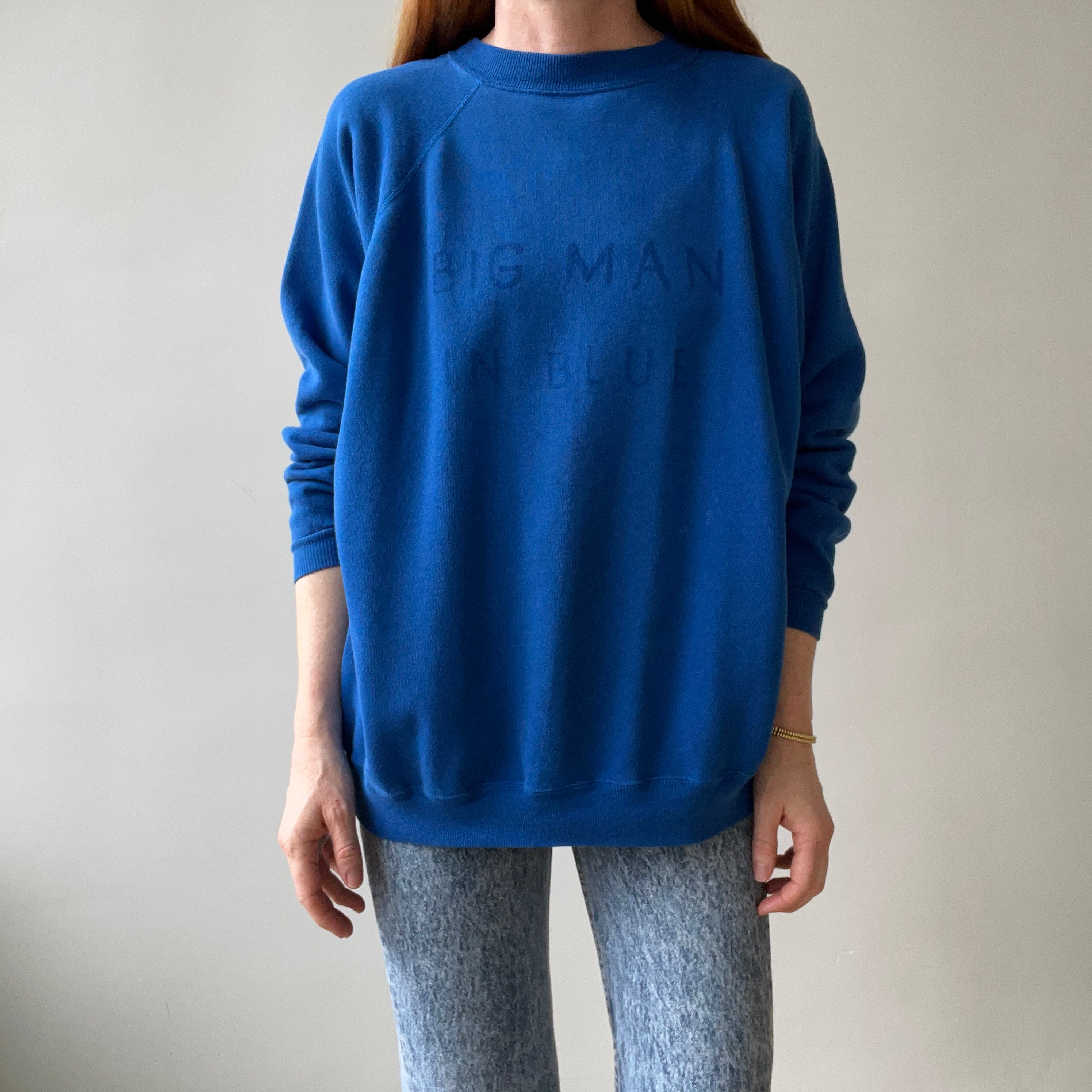 1980s Big Man In Blue Sweatshirt