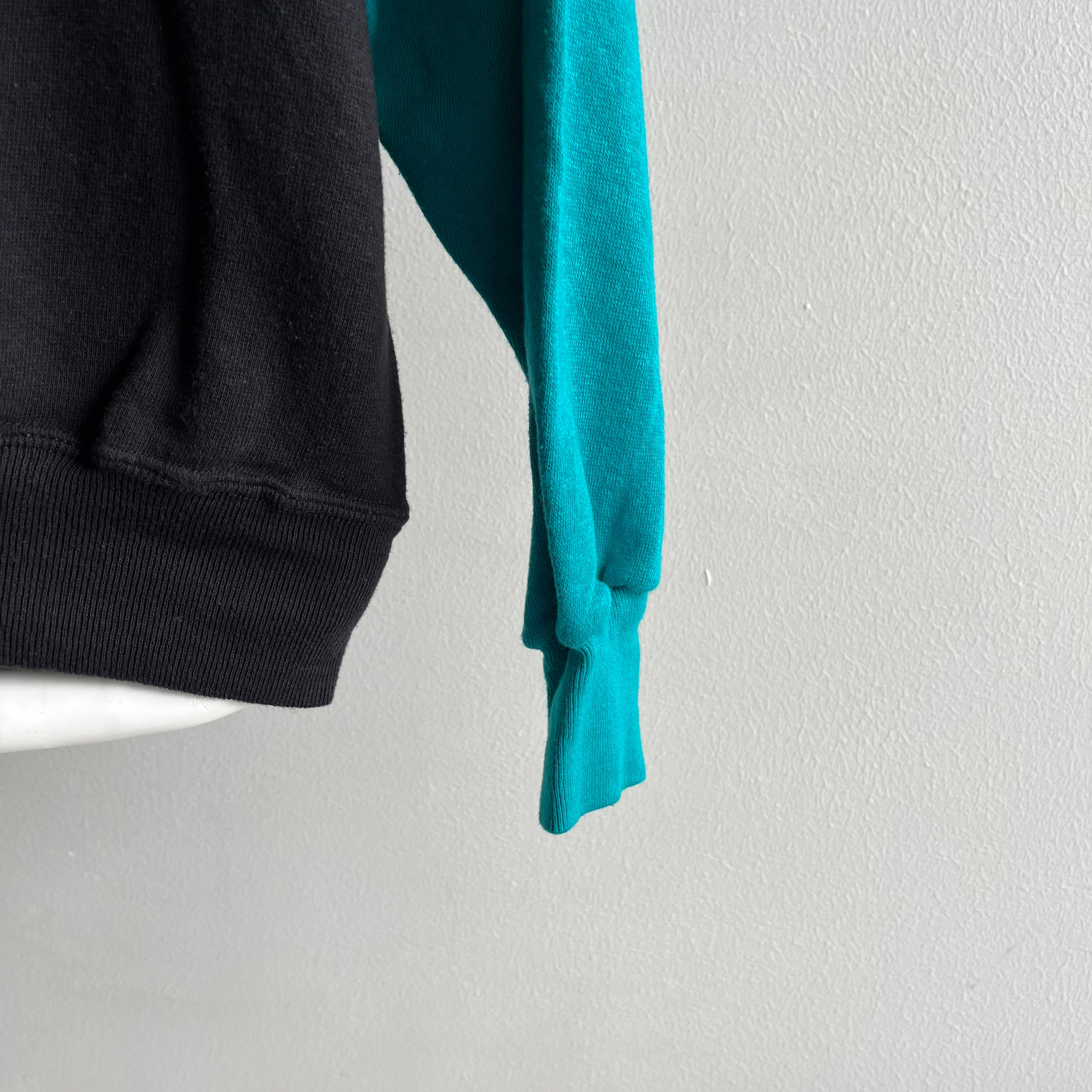 1980s Never Worn? Two Tone Teal and Black Sweatshirt