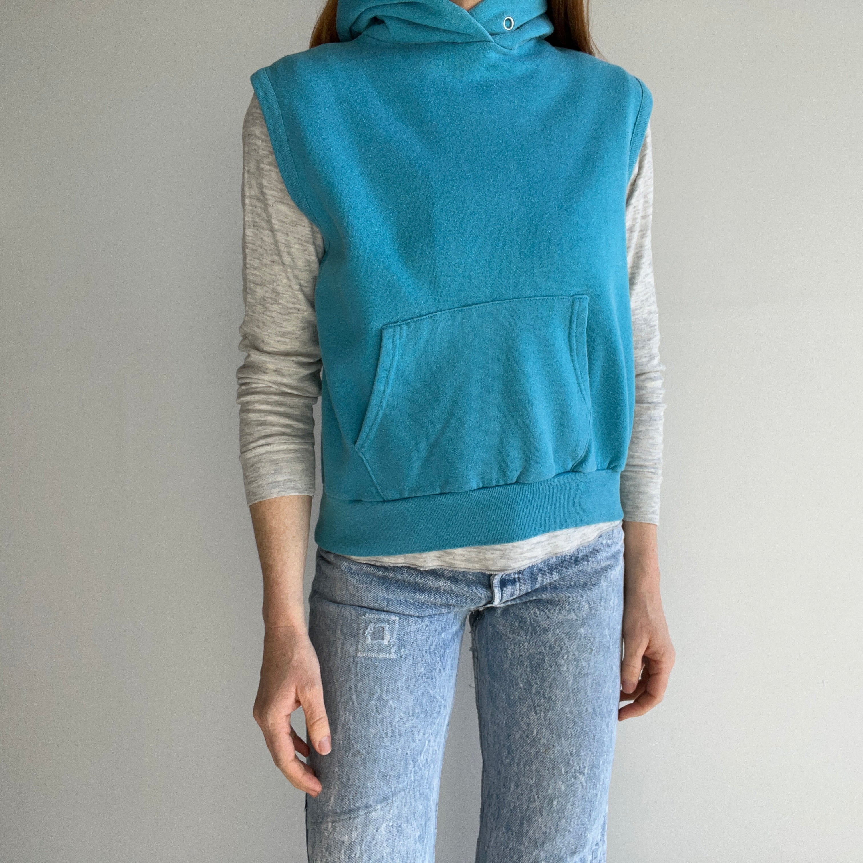 1980s Hoodie Tank Top Warm Up Sweatshirt - Personal Collection