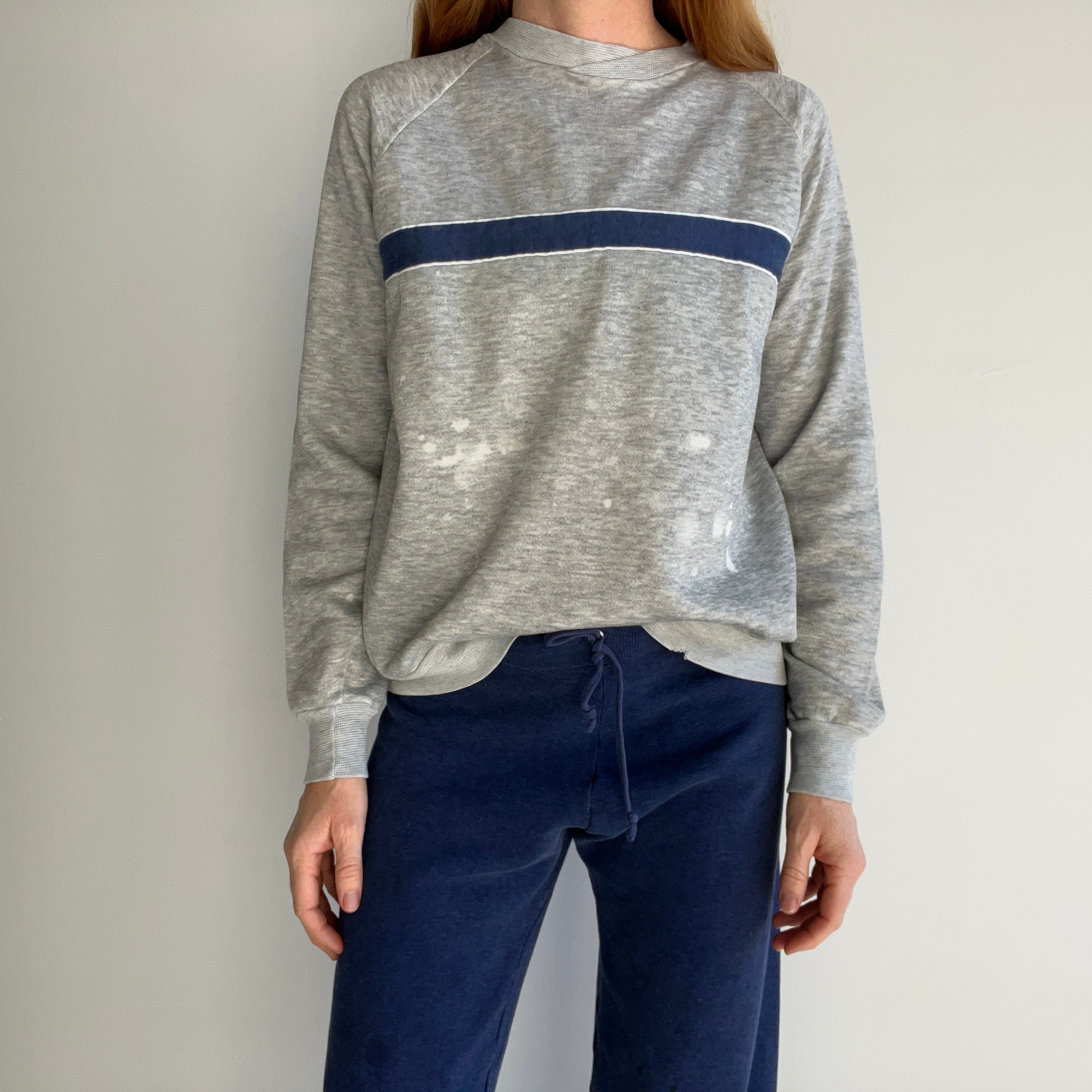 1980s Blank Striped Sweatshirt with Faint Staining