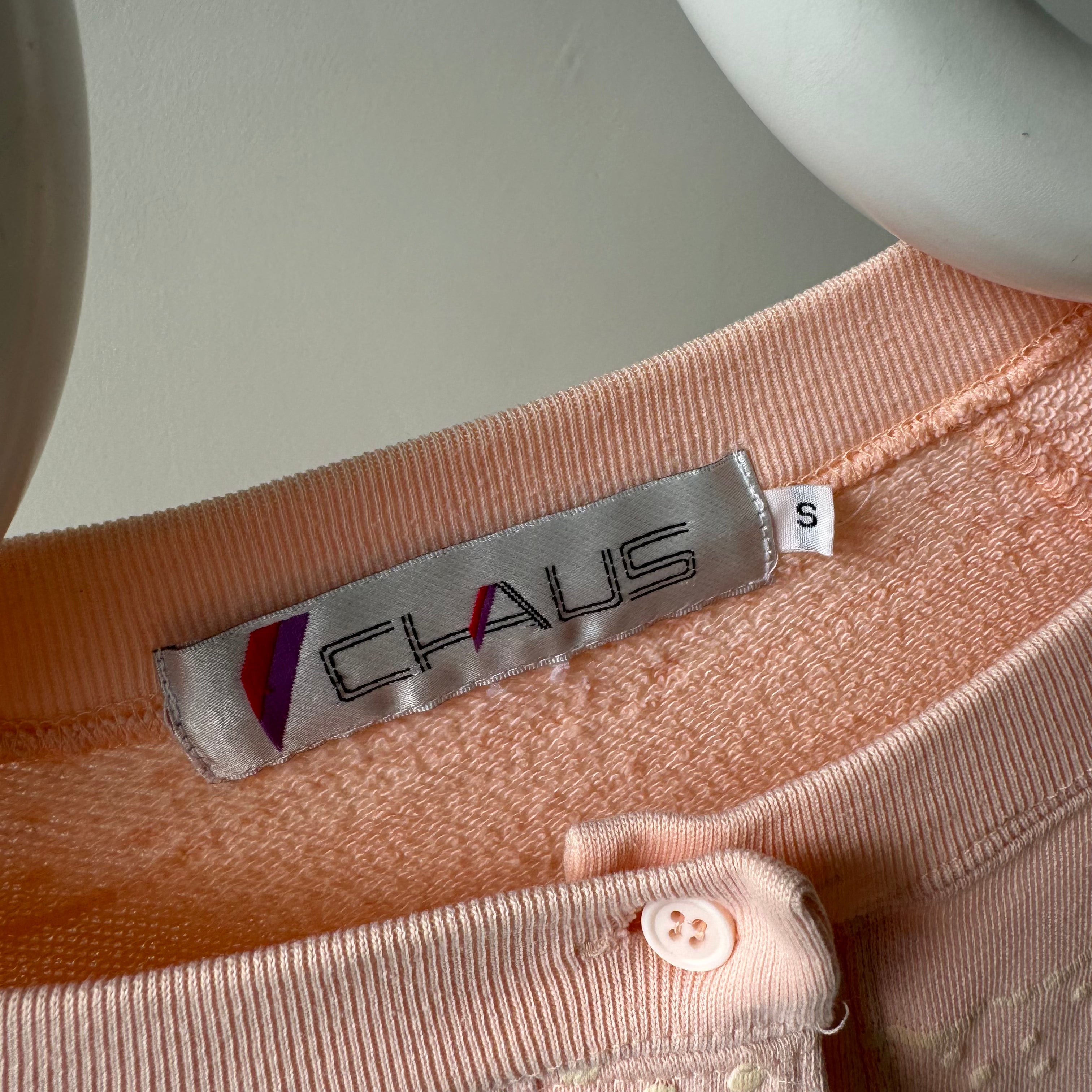 1980s Henley Sweatshirt in a Faded Peach - So very very Eighties