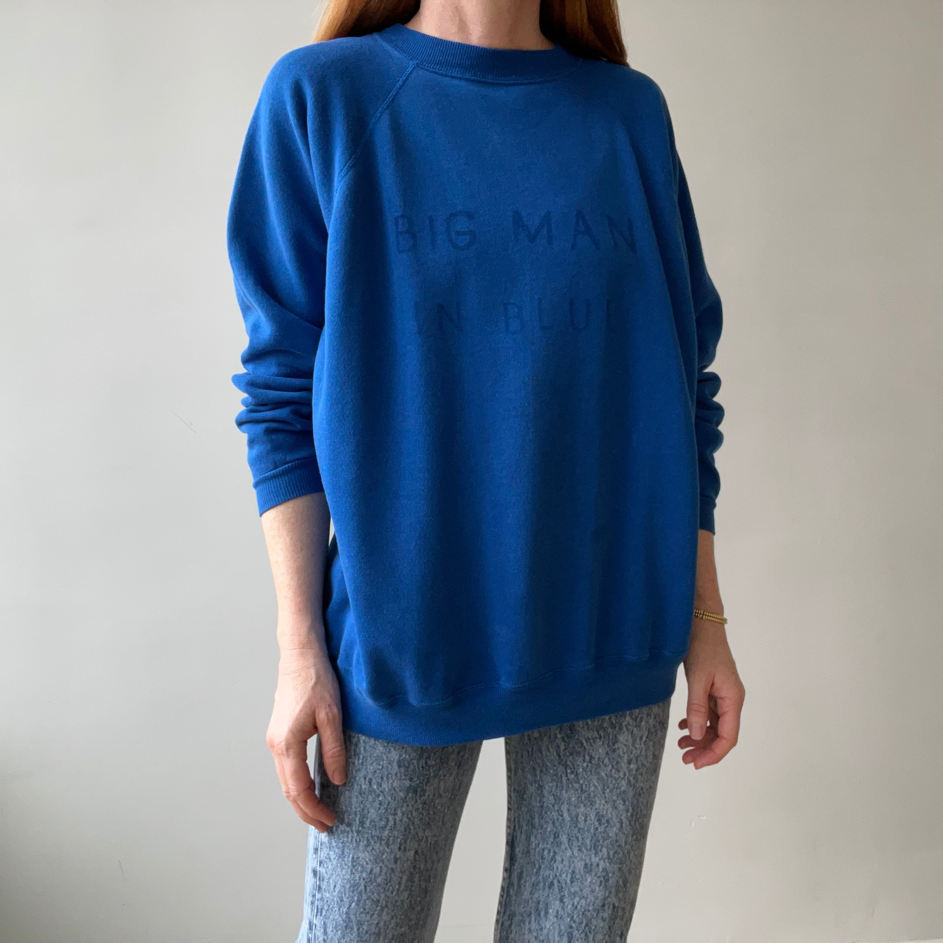1980s Big Man In Blue Sweatshirt