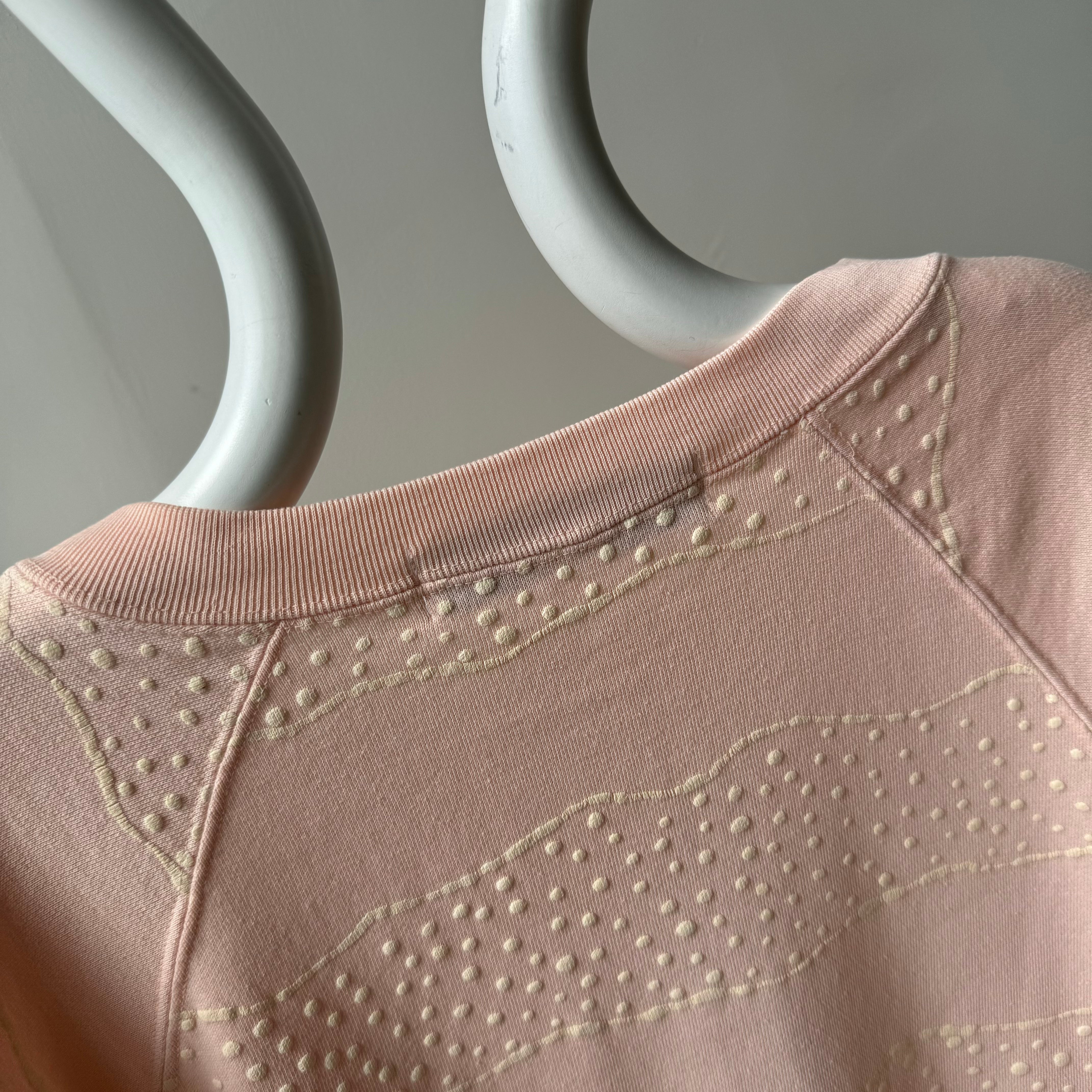 1980s Henley Sweatshirt in a Faded Peach - So very very Eighties