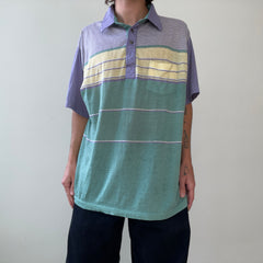 1980s Pastel Green And Purple Striped Polo Style T Shirt