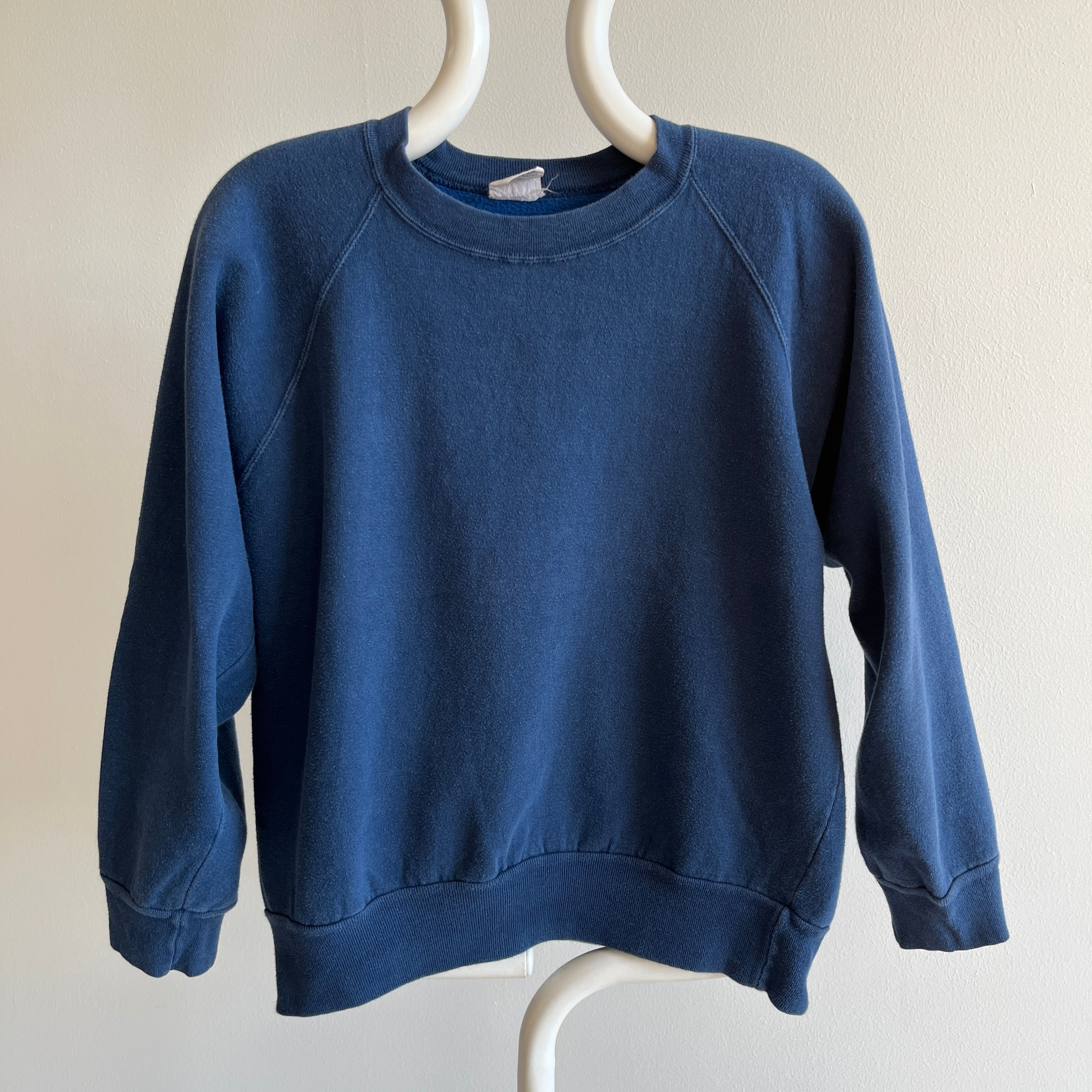 1980s Mostly Cotton Blank Navy Raglan - A Gem