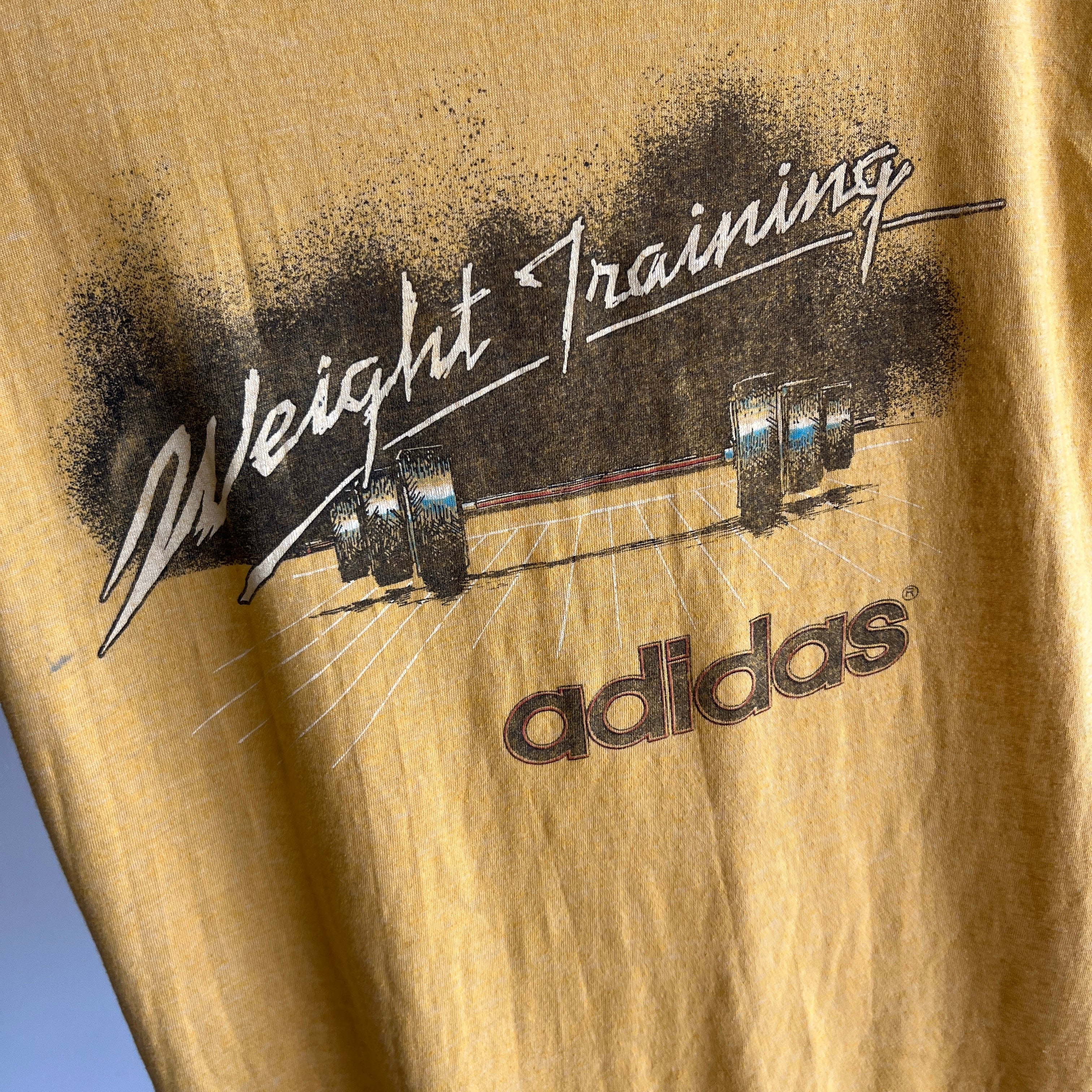 1980/90s Adidas Weight Training Ring T-Shirt