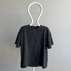 1990s Super Age Stained and Faded Blank Black Boxy Cotton T-Shirt