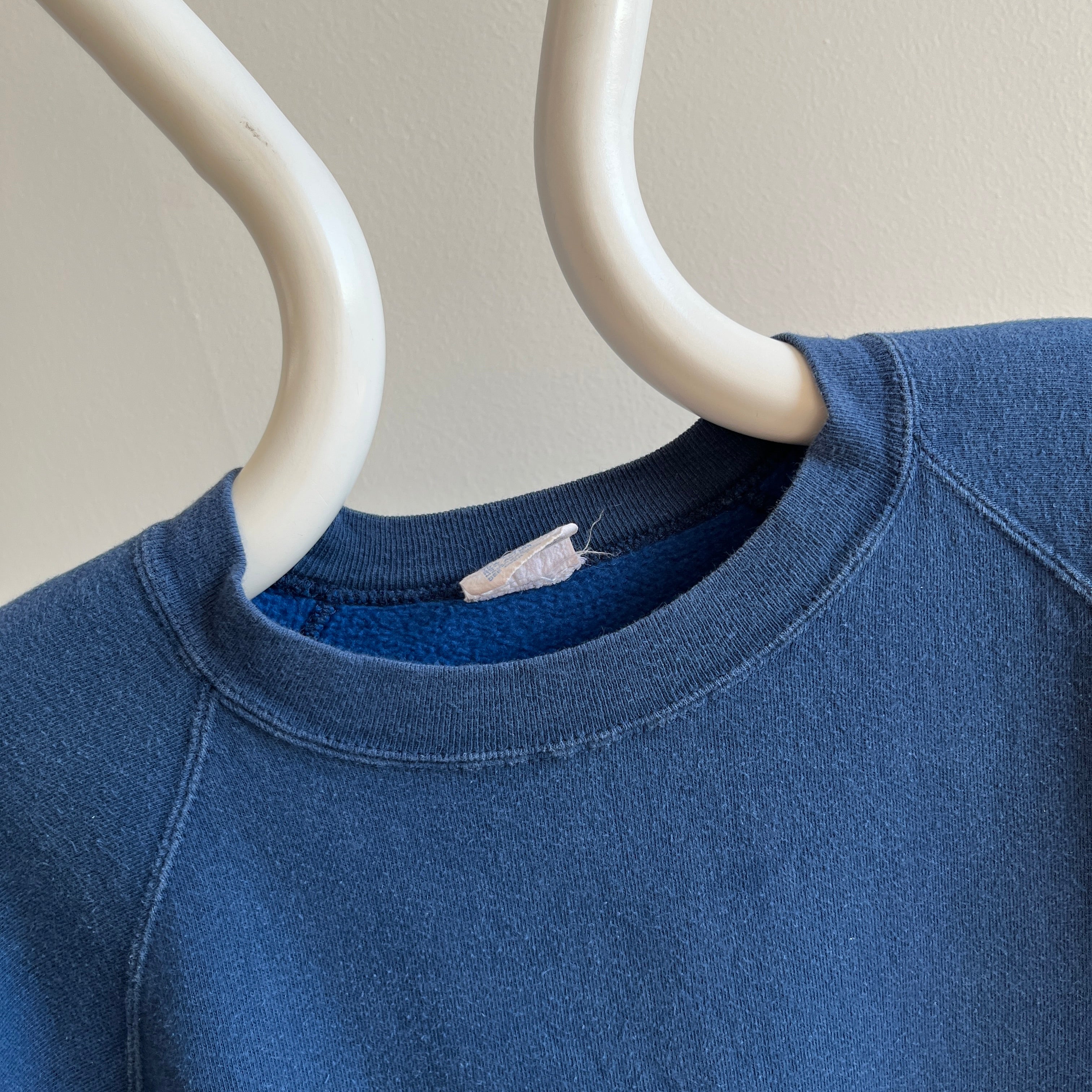 1980s Mostly Cotton Blank Navy Raglan - A Gem