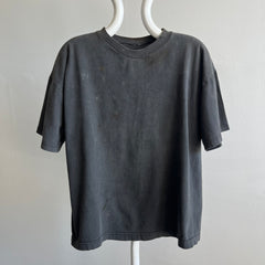 1990s Super Age Stained and Faded Blank Black Boxy Cotton T-Shirt