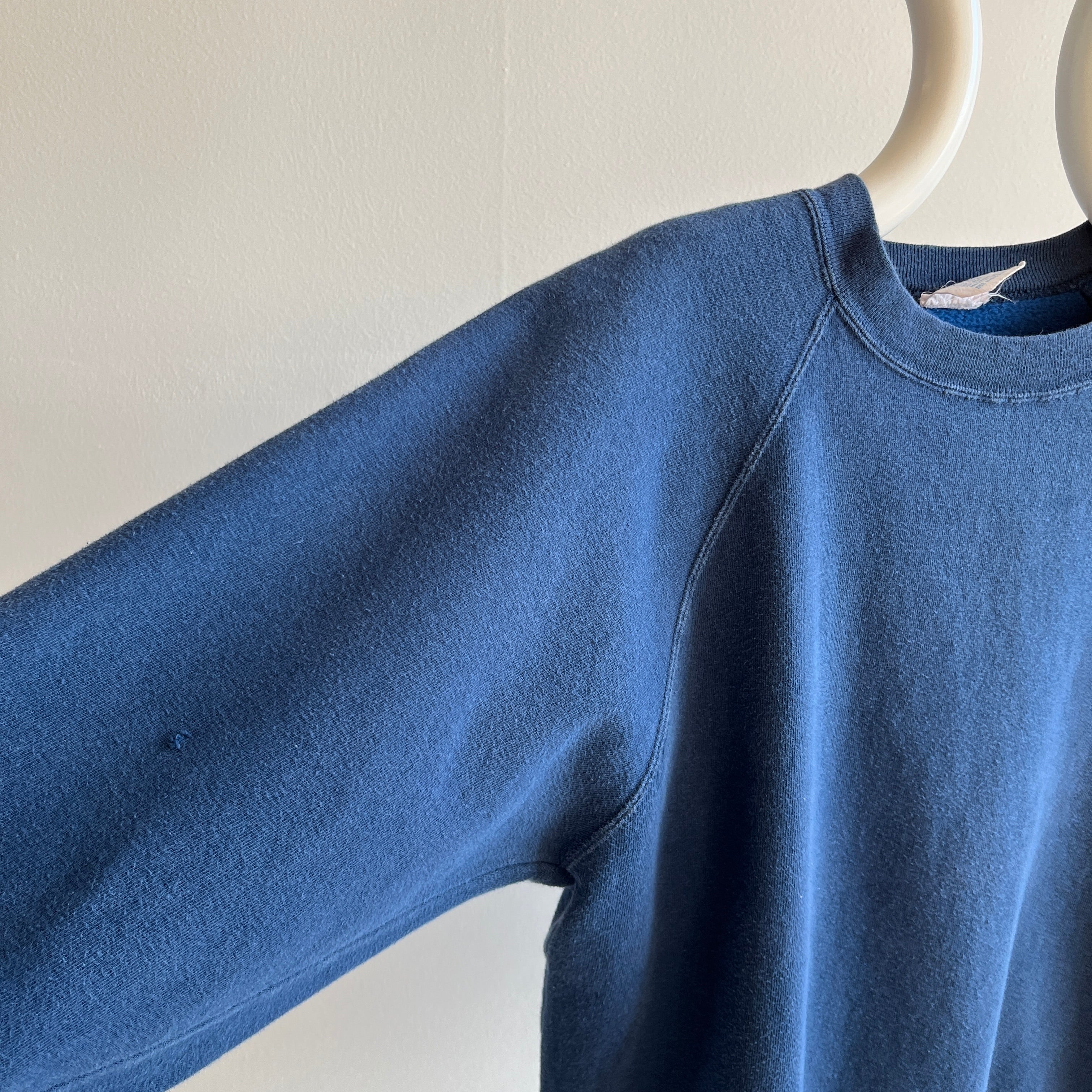 1980s Mostly Cotton Blank Navy Raglan - A Gem