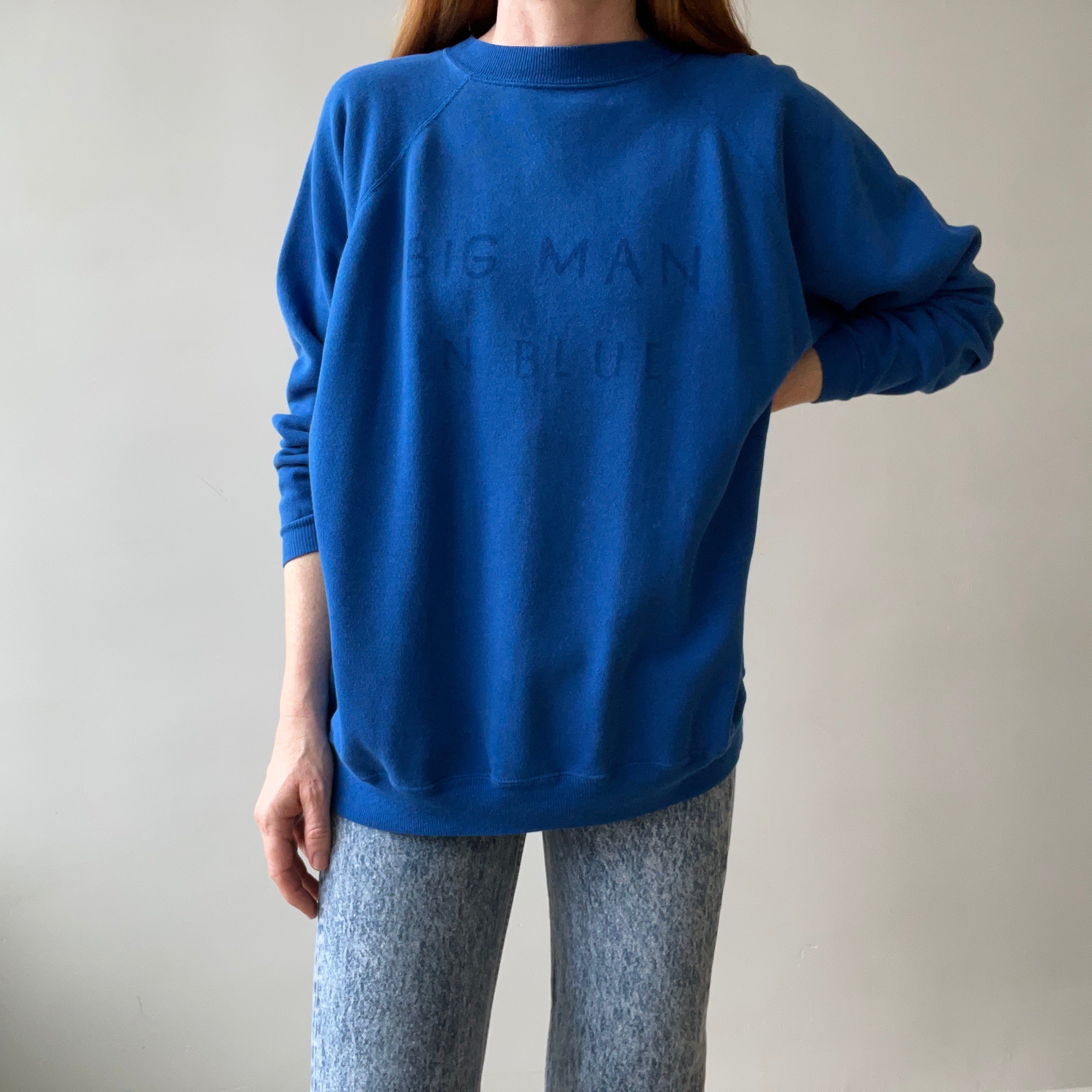 1980s Big Man In Blue Sweatshirt