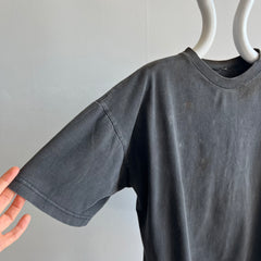 1990s Super Age Stained and Faded Blank Black Boxy Cotton T-Shirt