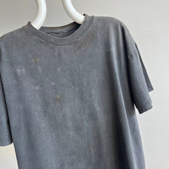 1990s Super Age Stained and Faded Blank Black Boxy Cotton T-Shirt