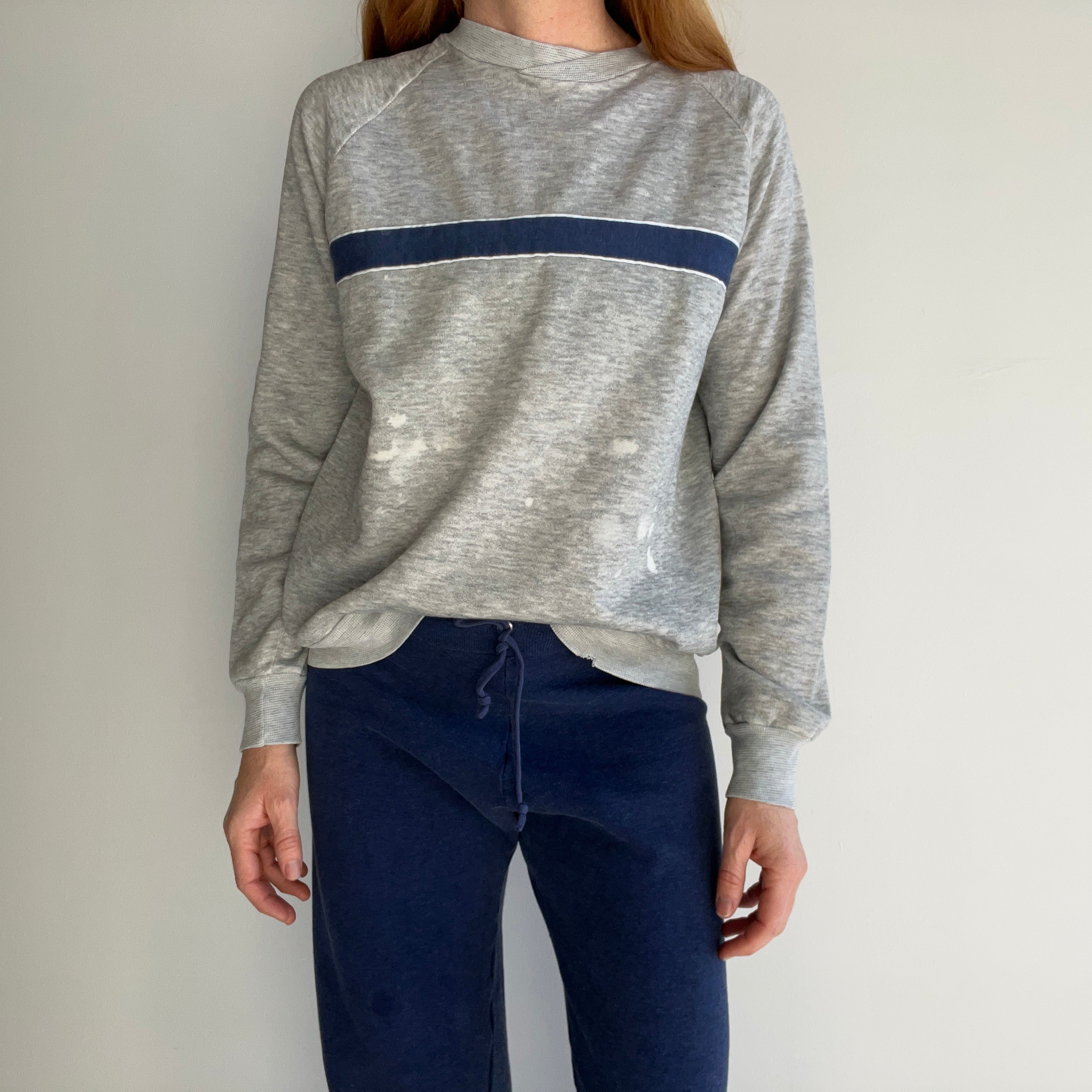 1980s Blank Striped Sweatshirt with Faint Staining