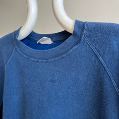 1980s Mostly Cotton Blank Navy Raglan - A Gem