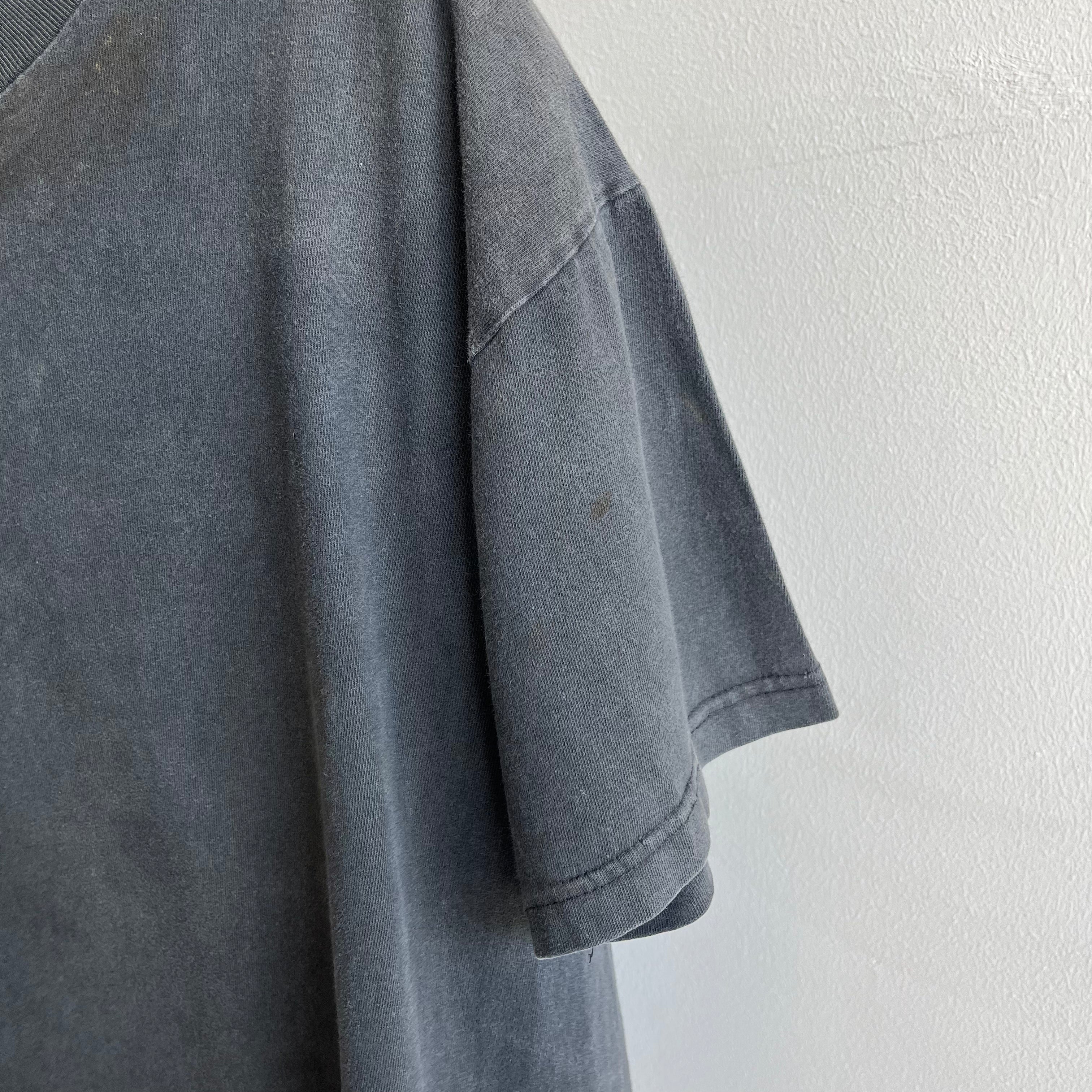 1990s Super Age Stained and Faded Blank Black Boxy Cotton T-Shirt