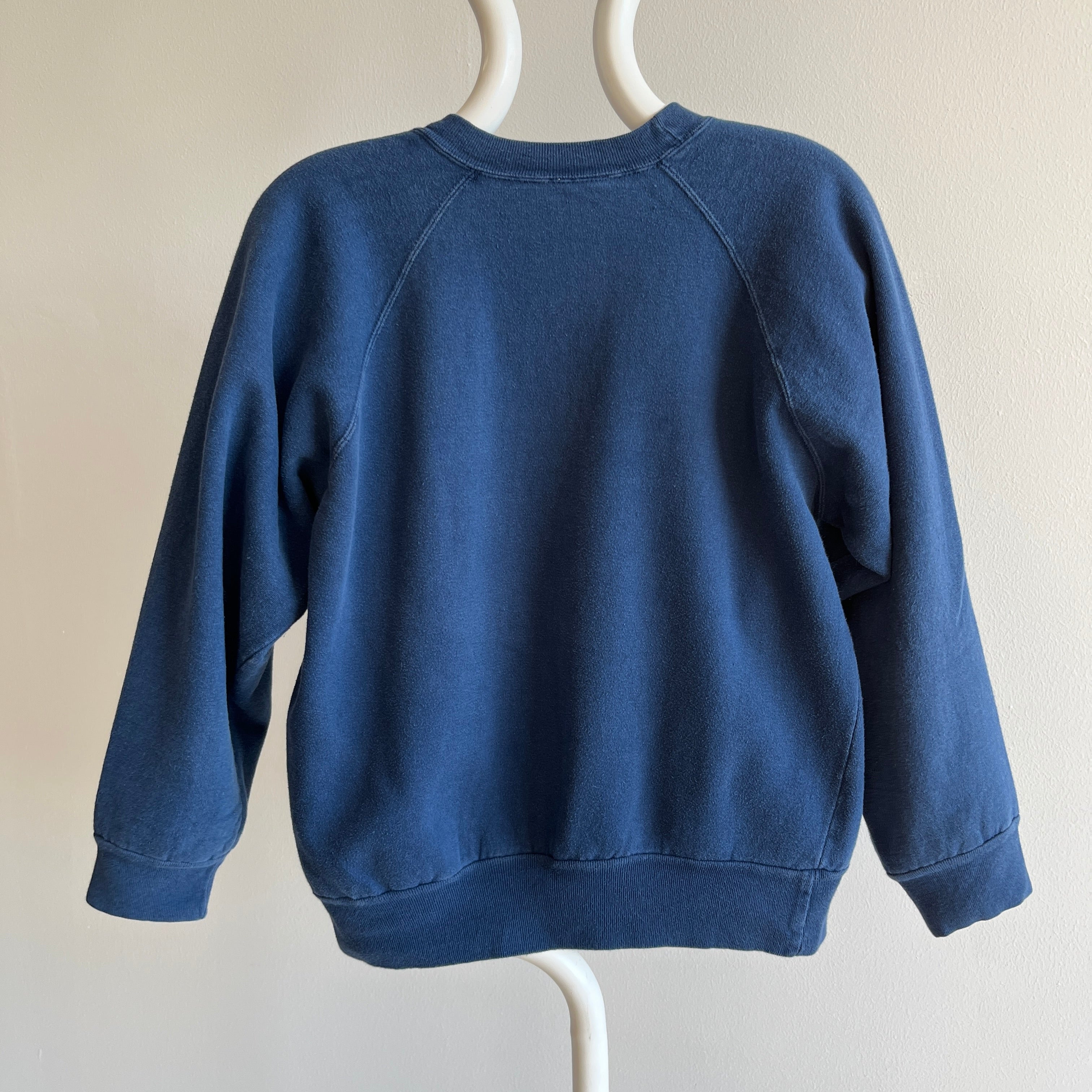 1980s Mostly Cotton Blank Navy Raglan - A Gem