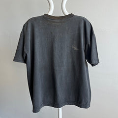 1990s Super Age Stained and Faded Blank Black Boxy Cotton T-Shirt