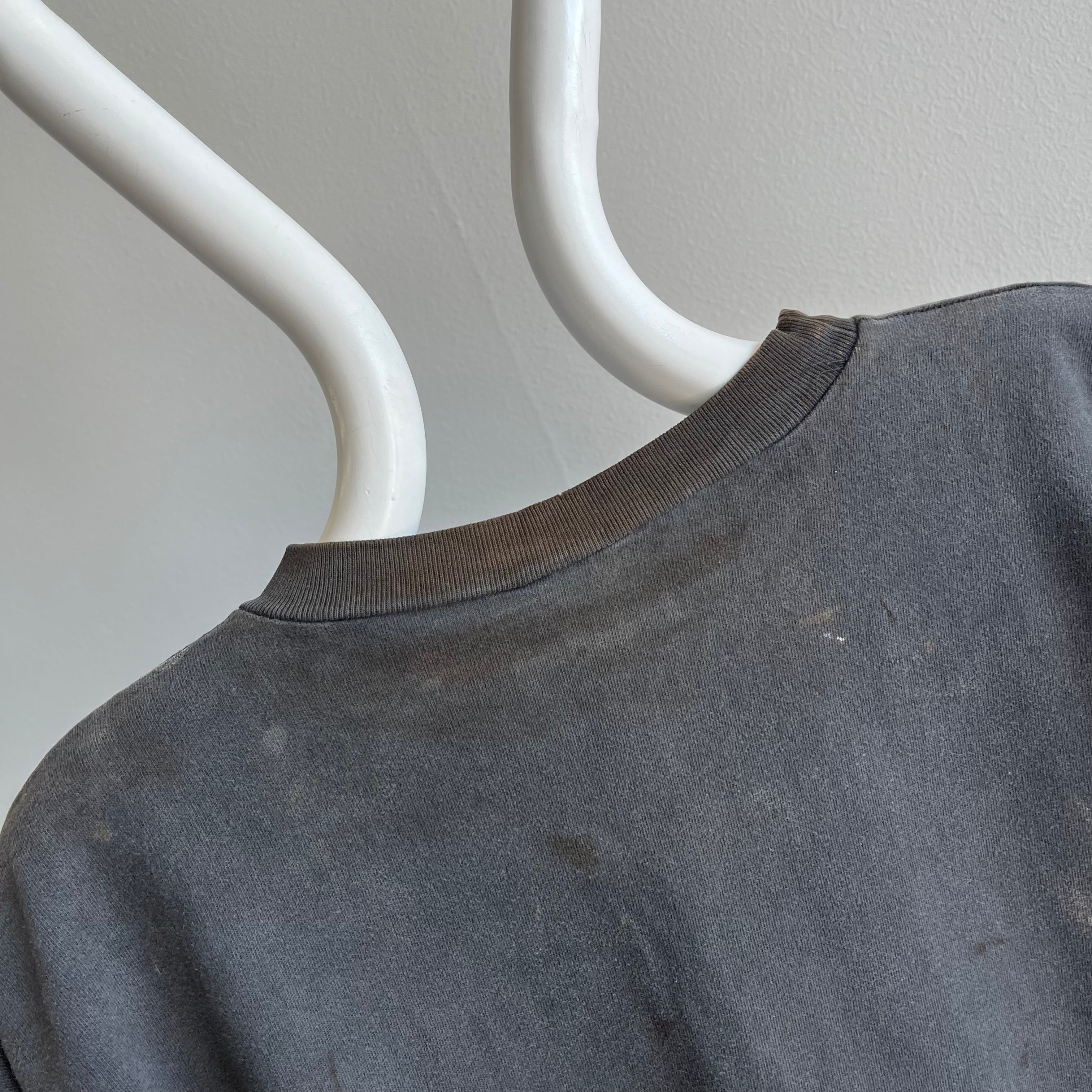 1990s Super Age Stained and Faded Blank Black Boxy Cotton T-Shirt