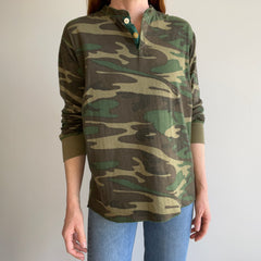 1980s Duofold Super soft camo Thermal Henley with Mismatching Buttons