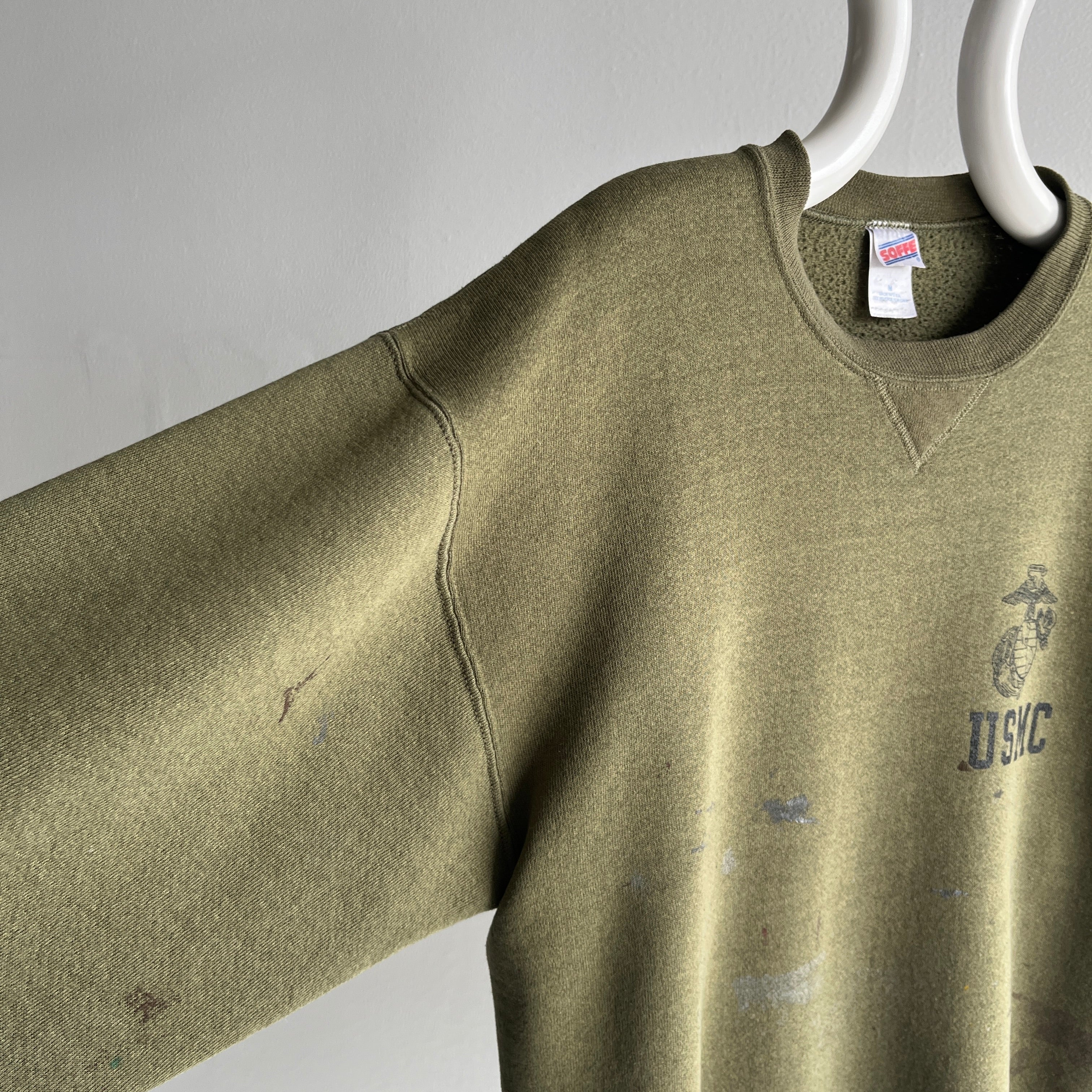 1990s Super Rad USMC Bleach, Paint and Other Stained Thinned Out Sweatshirt