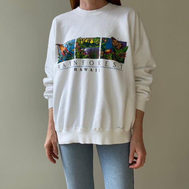 1990s Crazy Shirts Brand Hawaiian Rain Forest Front and Back Sweatshirt