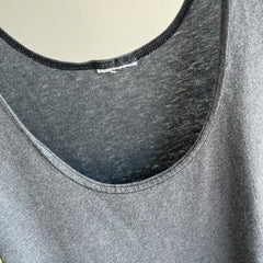 1980s Super Slouchy Faded Black To Gray Low Pit Tank Top