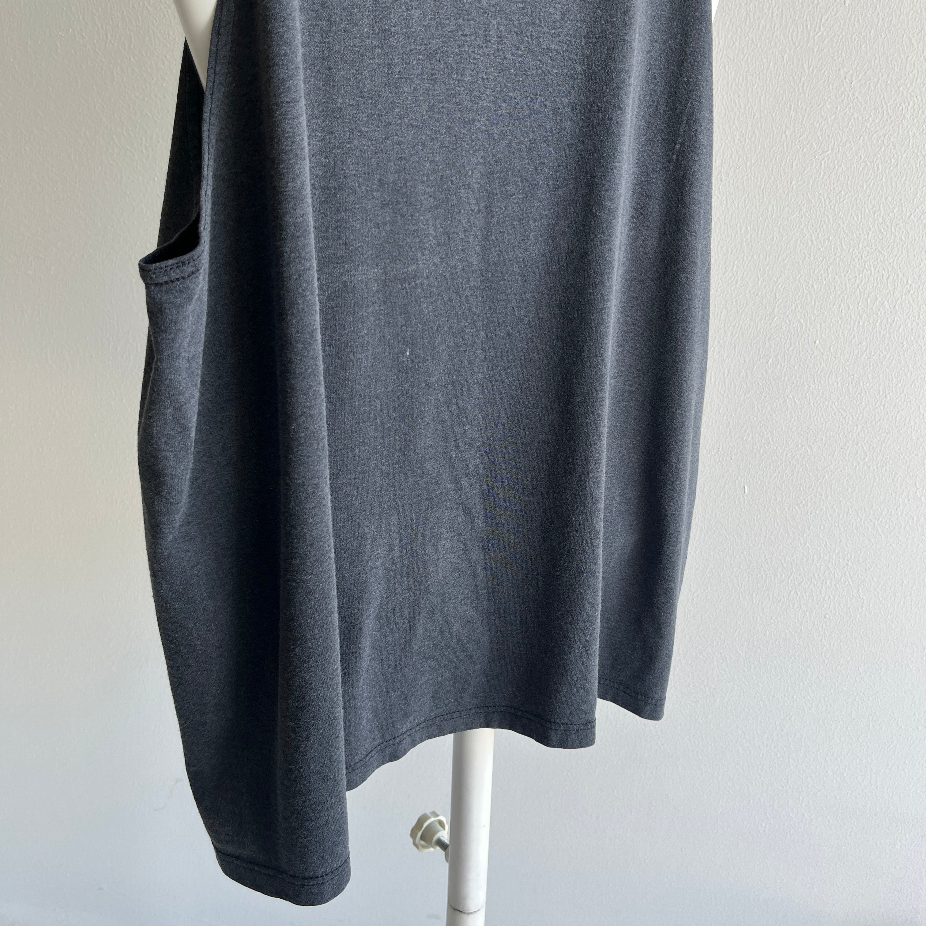 1980s Super Slouchy Faded Black To Gray Low Pit Tank Top