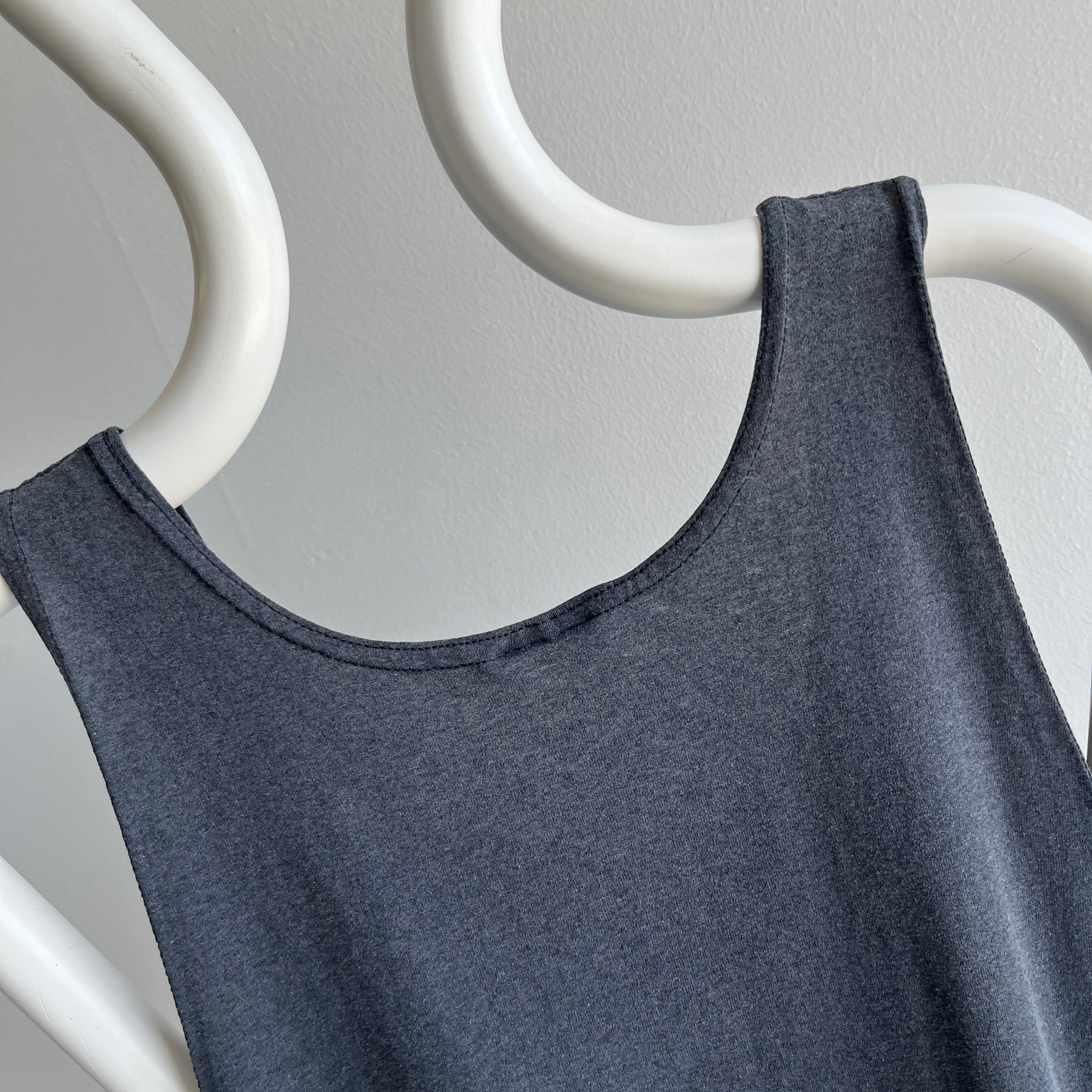 1980s Super Slouchy Faded Black To Gray Low Pit Tank Top