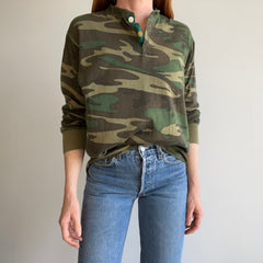 1980s Duofold Super soft camo Thermal Henley with Mismatching Buttons