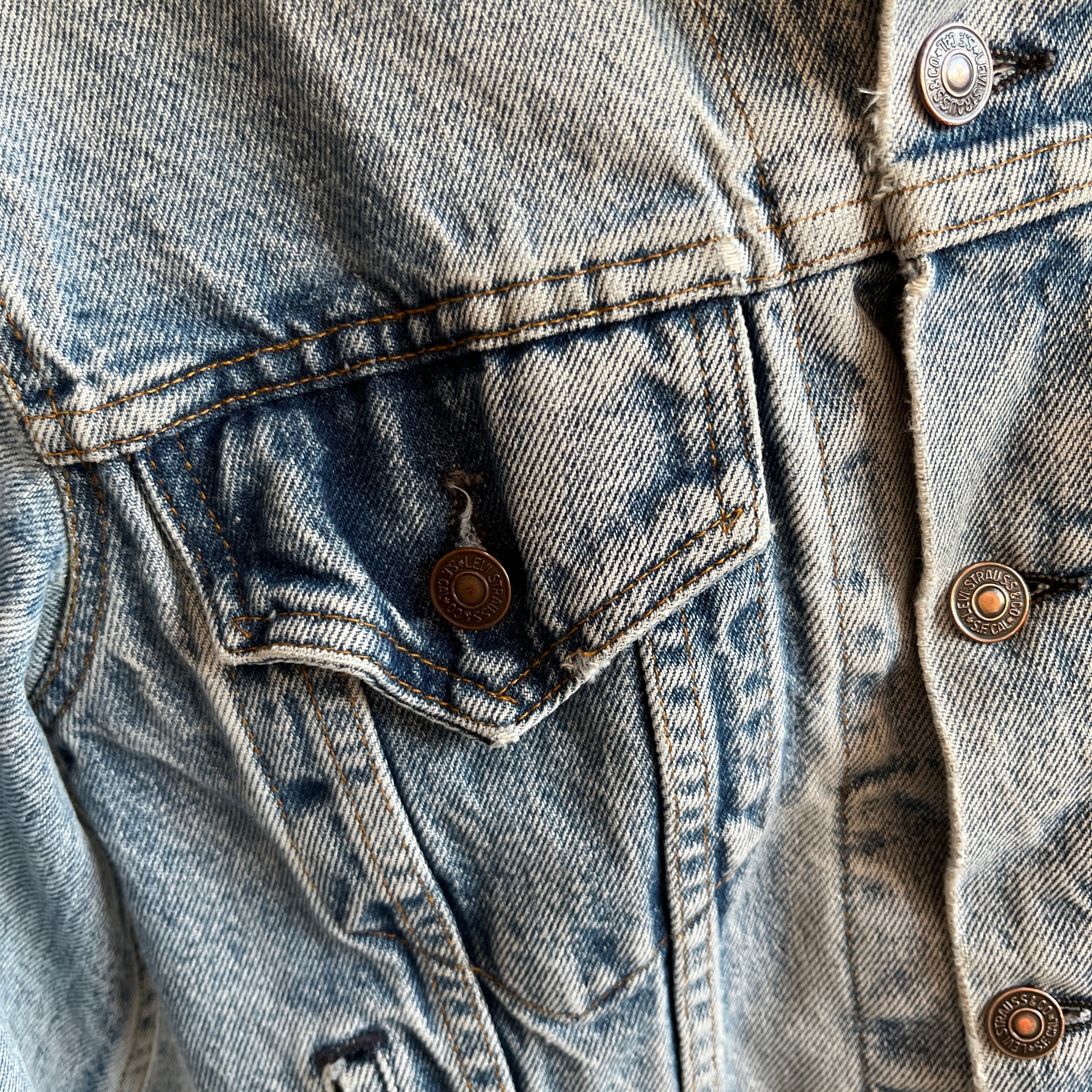 1980s Tattered and Torn, Nicely Beat Up XS Levi's Trucker Jacket
