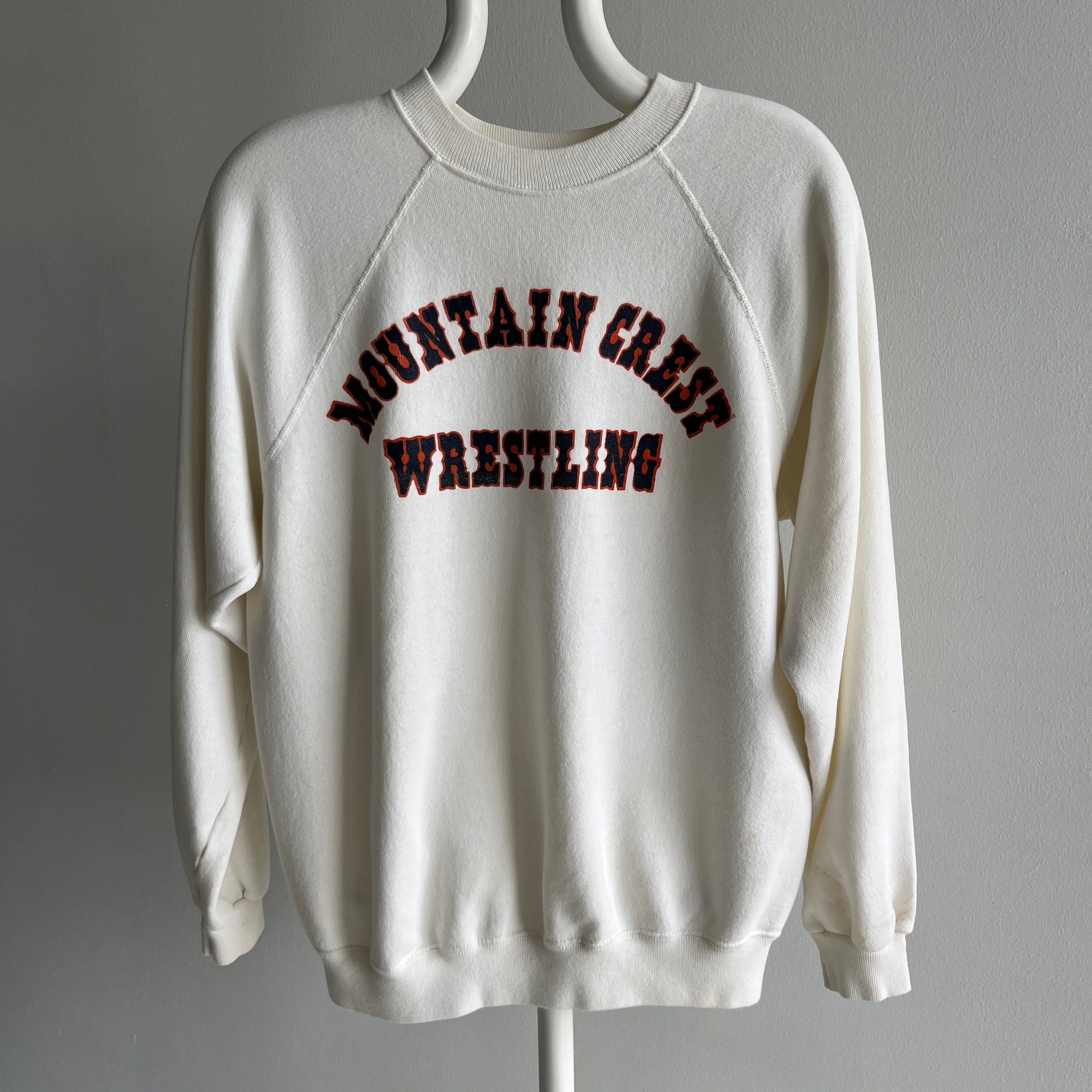 1980s Buttery Soft and Stained Mountain Crest Wrestling Sweatshirt