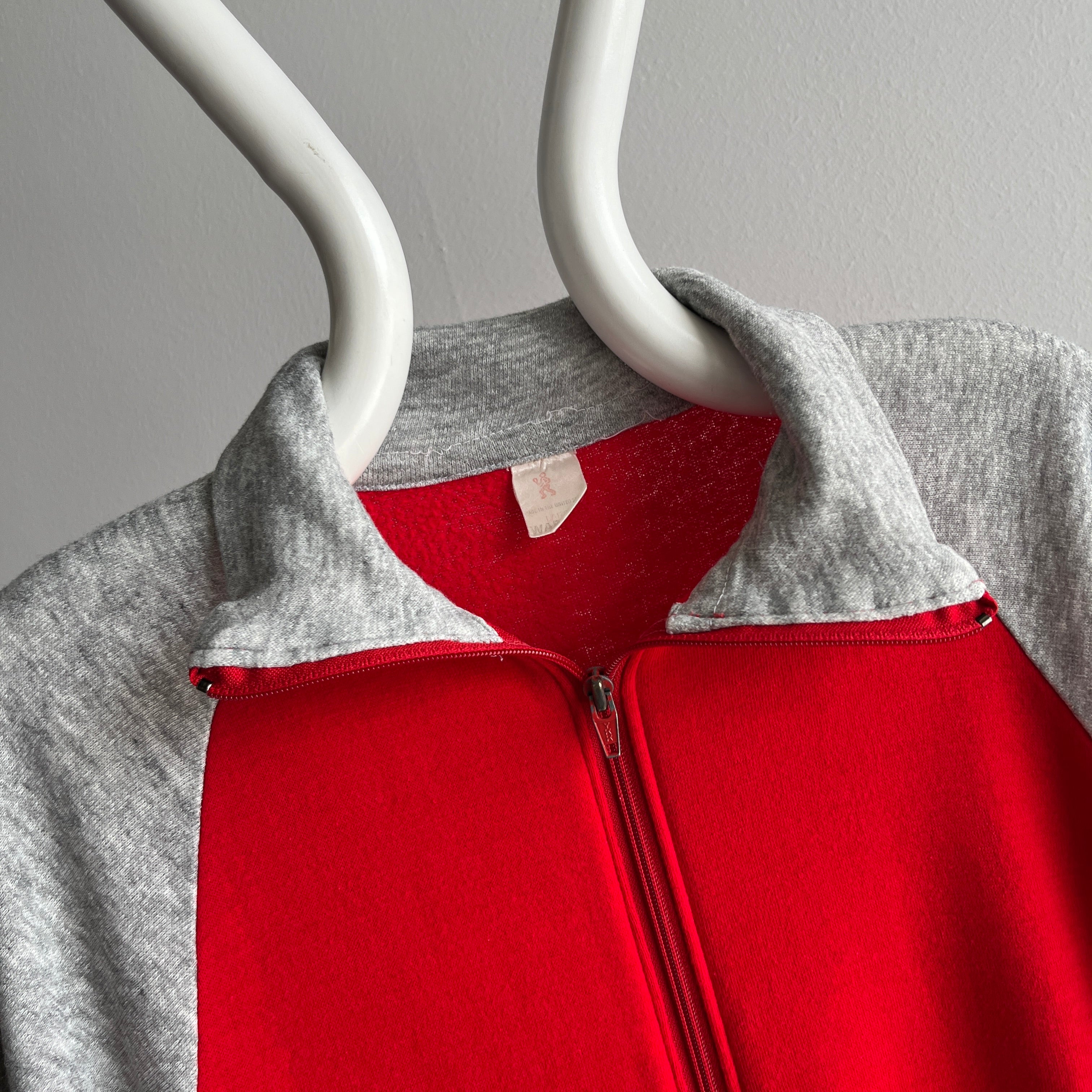 1970s Baseball Tracksuit Zip Up Mock Neck Delight - by Warm Up !