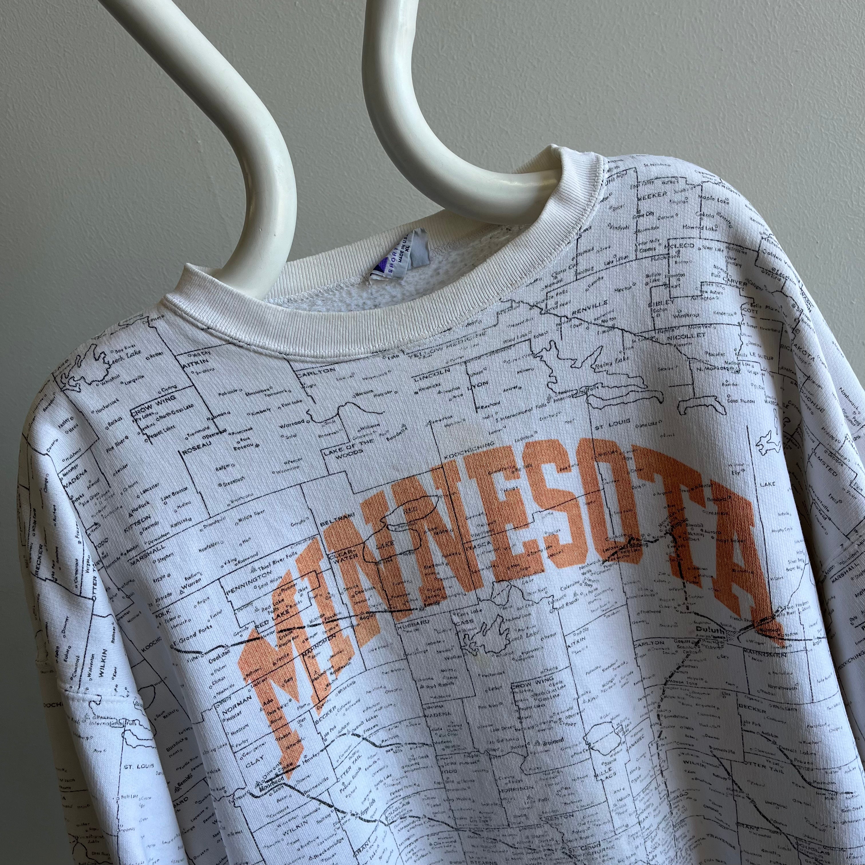 1990s Minnesota Map Sweatshirt - Staining