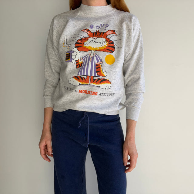 1980s I've Got A Morning Attitude Cat Sweatshirt