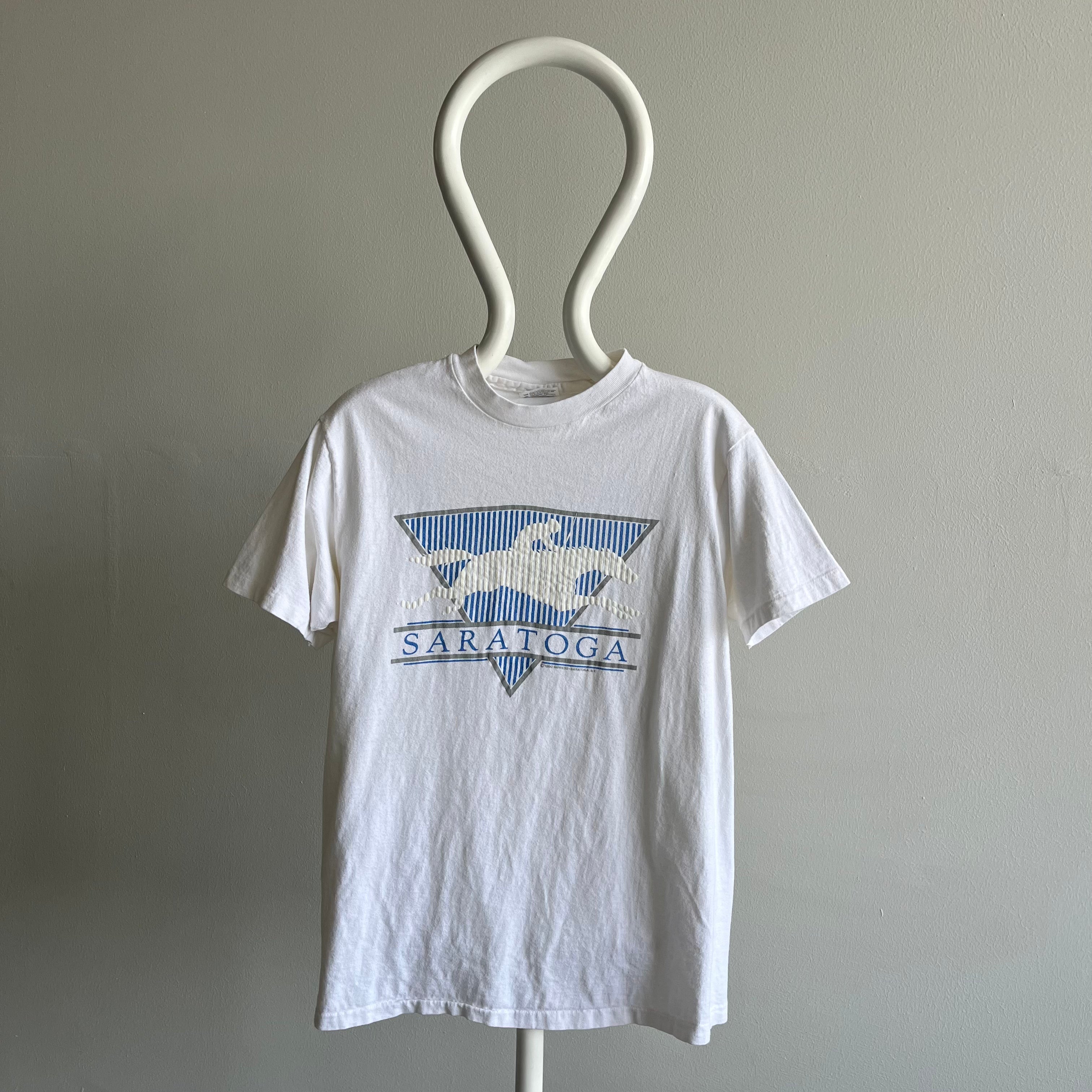 1990 Saratoga Race Track Medium Weight Cotton T-Shirt