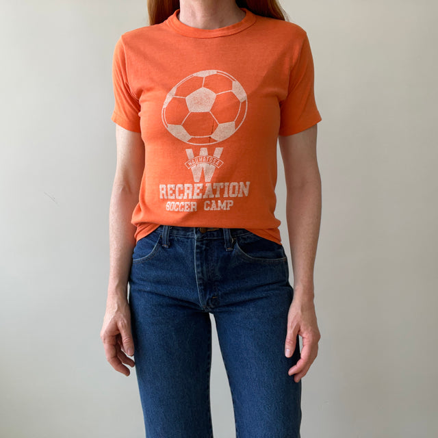 1980s Soccer Camp T-Shirt - Perfect Thinned Out Smaller 50/50