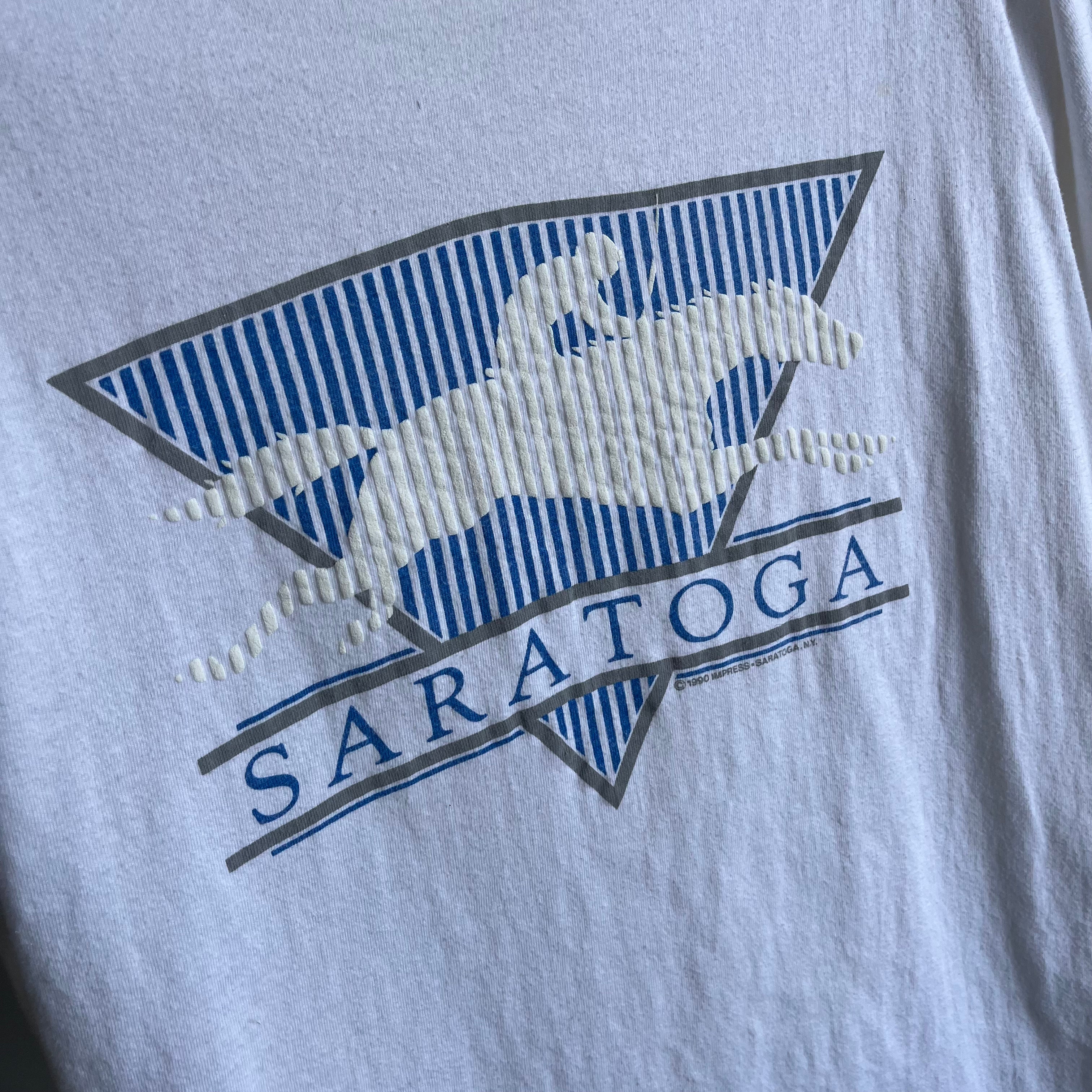 1990 Saratoga Race Track Medium Weight Cotton T-Shirt