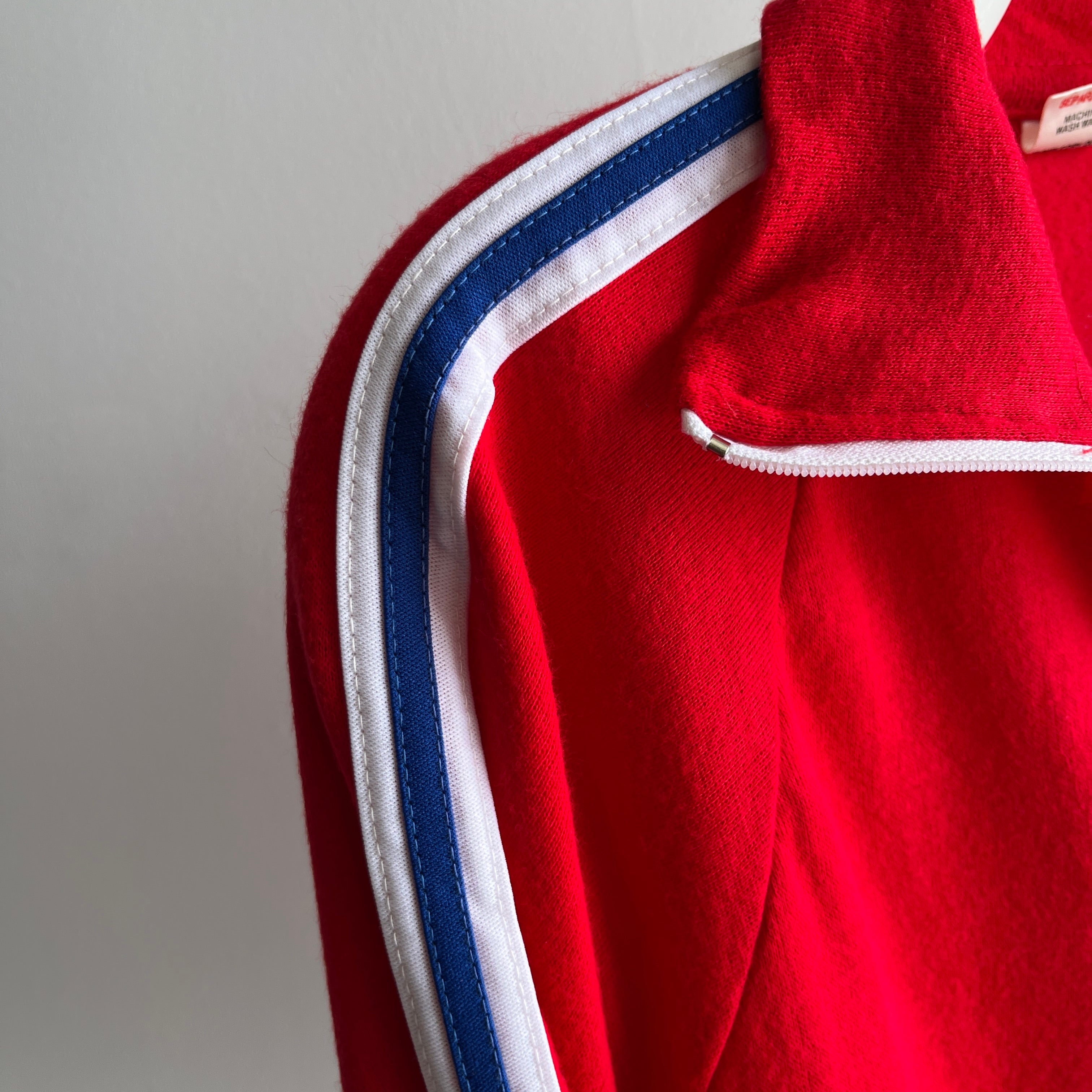 1970s Super Soft Red, White and Blue Tracksuit Zip Up