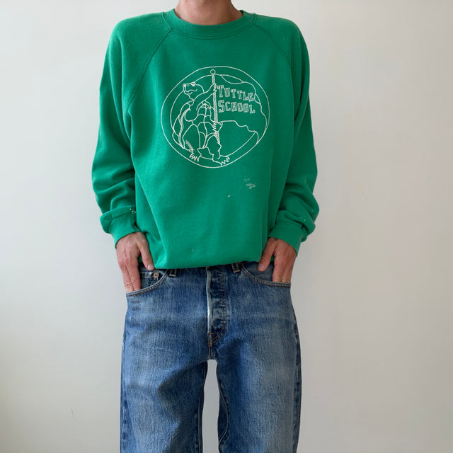 1980s Green Tuttle School Sweatshirt - Awwwww