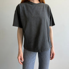 1990s Super Age Stained and Faded Blank Black Boxy Cotton T-Shirt