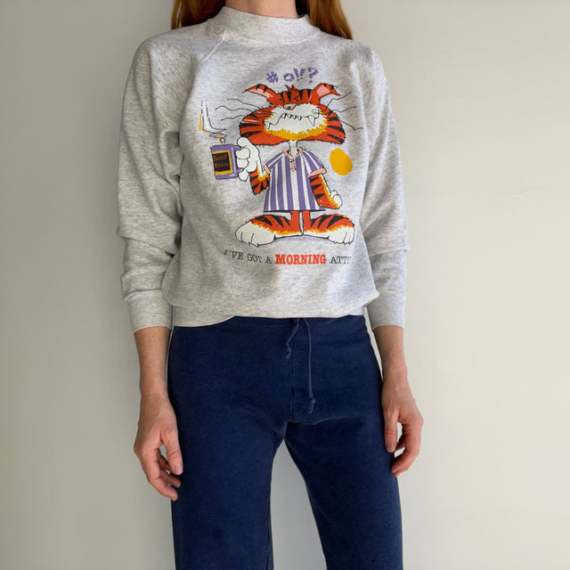 1980s I've Got A Morning Attitude Cat Sweatshirt