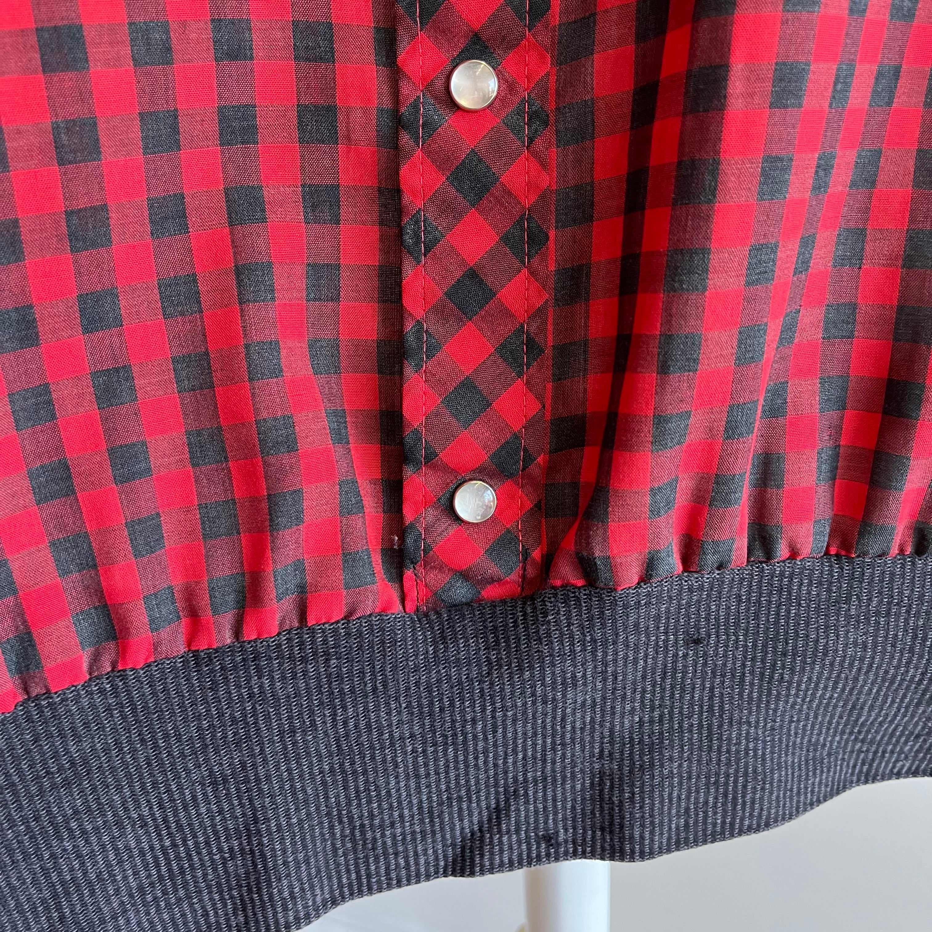 1970s Roebucks by Sears Buffalo Plaid Lightweight Blouse