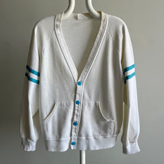 1980s Rad Thinned Out Sweatshirt Cardigan with Lovely Staining