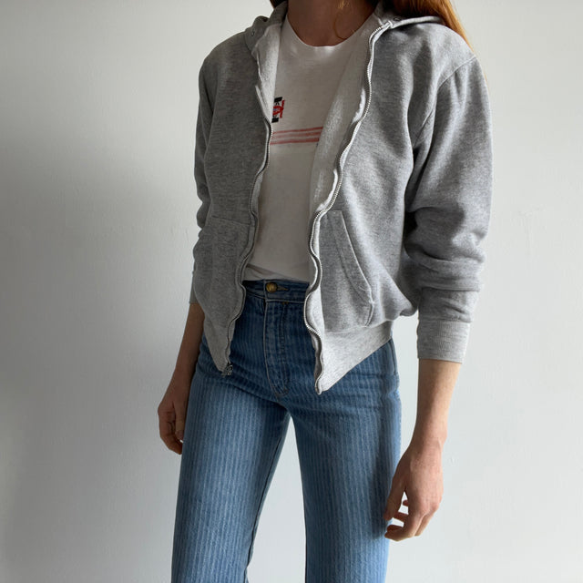 1970s Smaller Gray Zip Up Hoodie - Oh My!