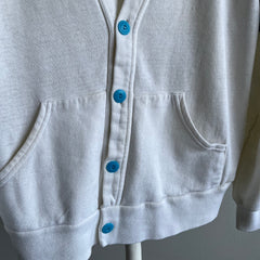 1980s Rad Thinned Out Sweatshirt Cardigan with Lovely Staining