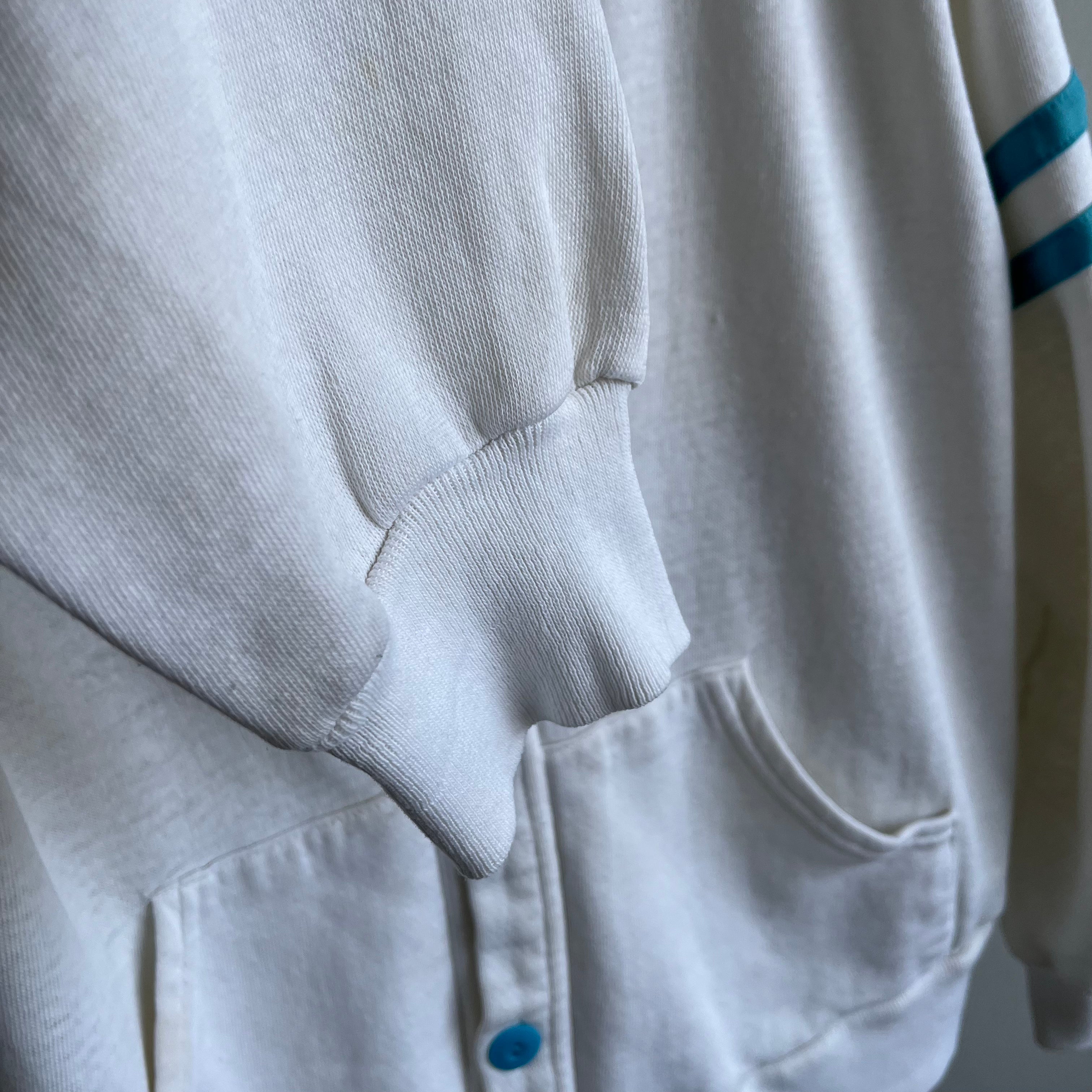 1980s Rad Thinned Out Sweatshirt Cardigan with Lovely Staining