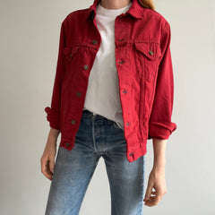 1990s Thrashed, Mended Re Dyed Red Gap Denim Jean Jacket