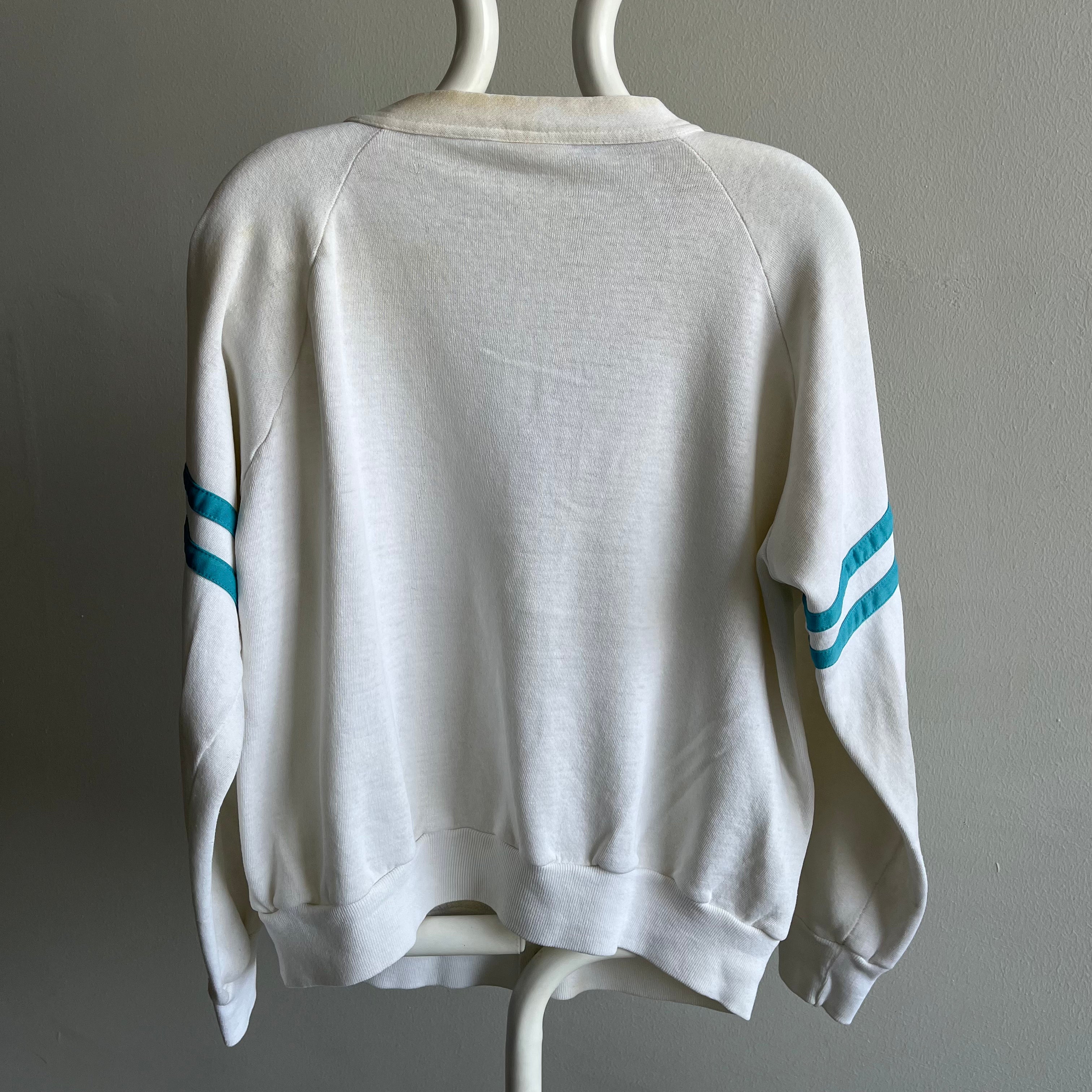 1980s Rad Thinned Out Sweatshirt Cardigan with Lovely Staining