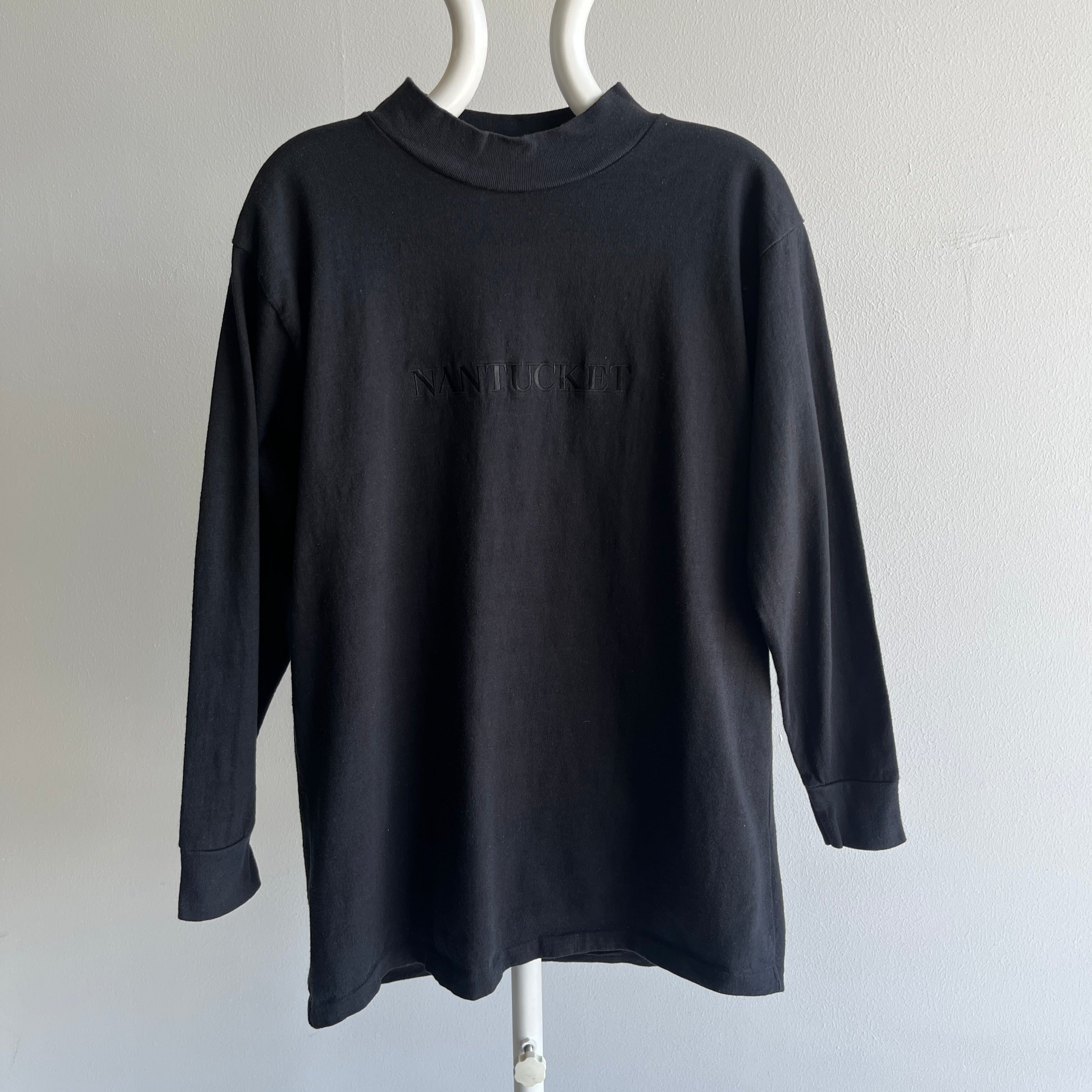 1980s Nantucket Mock Neck Long Sleeve T-Shirt - Cotton